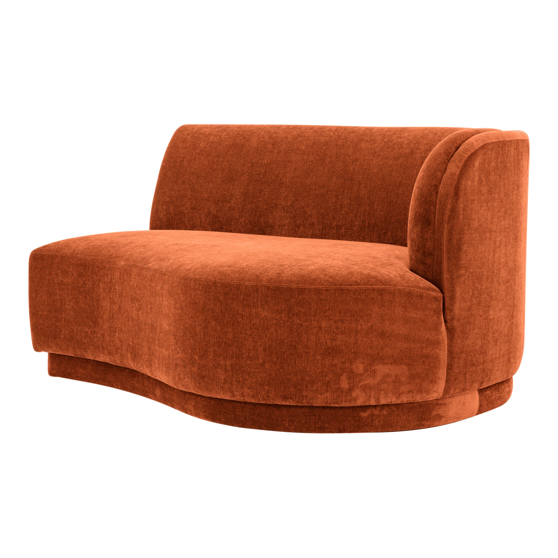 Grant, Mid-Century Right Chaise, 2 Seater Velvety Orange Polyester Upholstery