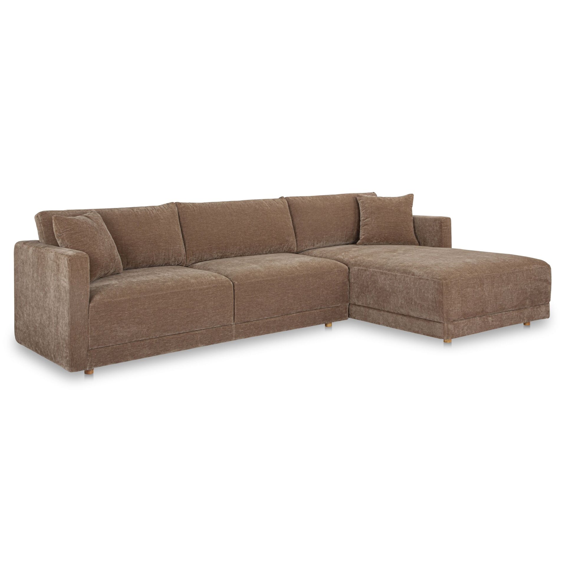 Nyver Right-Facing Sectional Sofa, Recycled Polyester Upholstery, Pine Wood Frame, Foam Seat, Seats 4, Camel