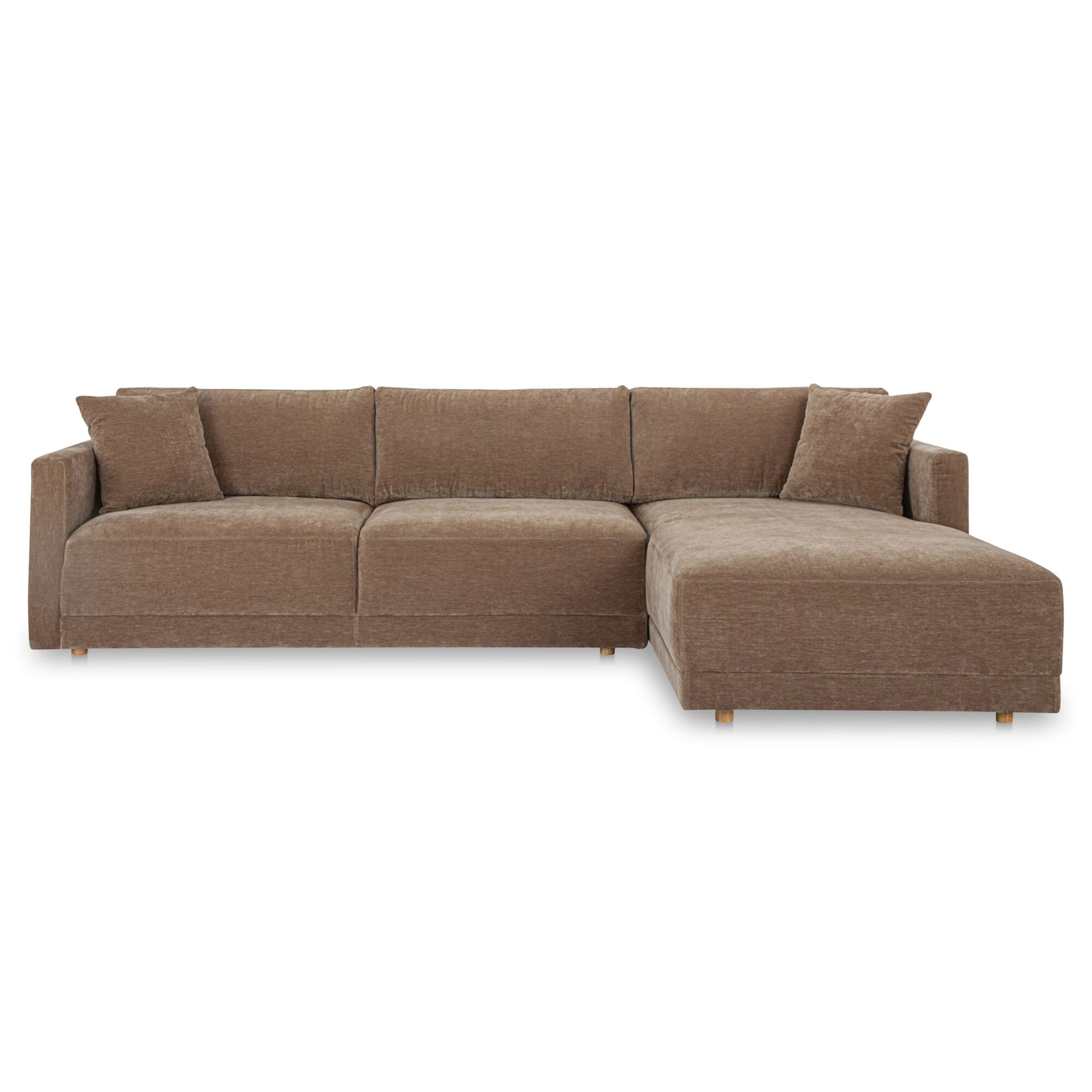 Nyver Right-Facing Sectional Sofa, Recycled Polyester Upholstery, Pine Wood Frame, Foam Seat, Seats 4, Camel
