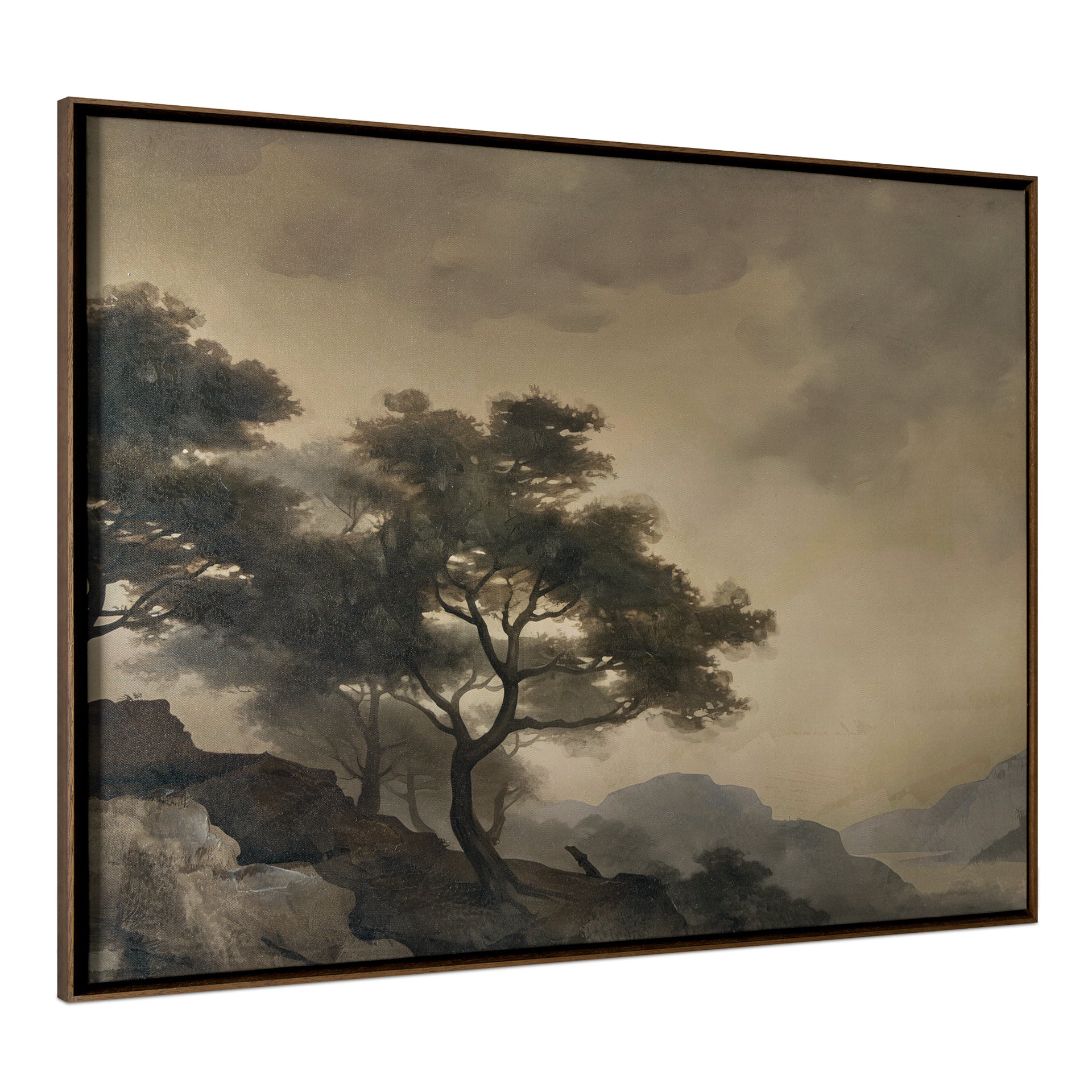 Oberon Framed Painting, Hazy Moody Landscape with Solid Wood Frame