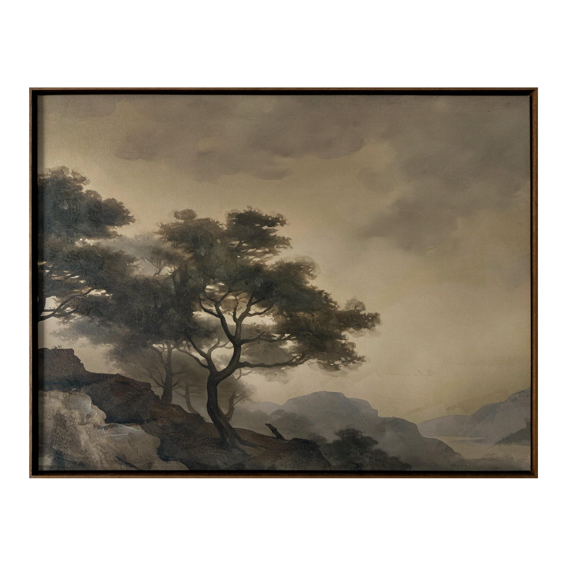Oberon Framed Painting, Hazy Moody Landscape with Solid Wood Frame