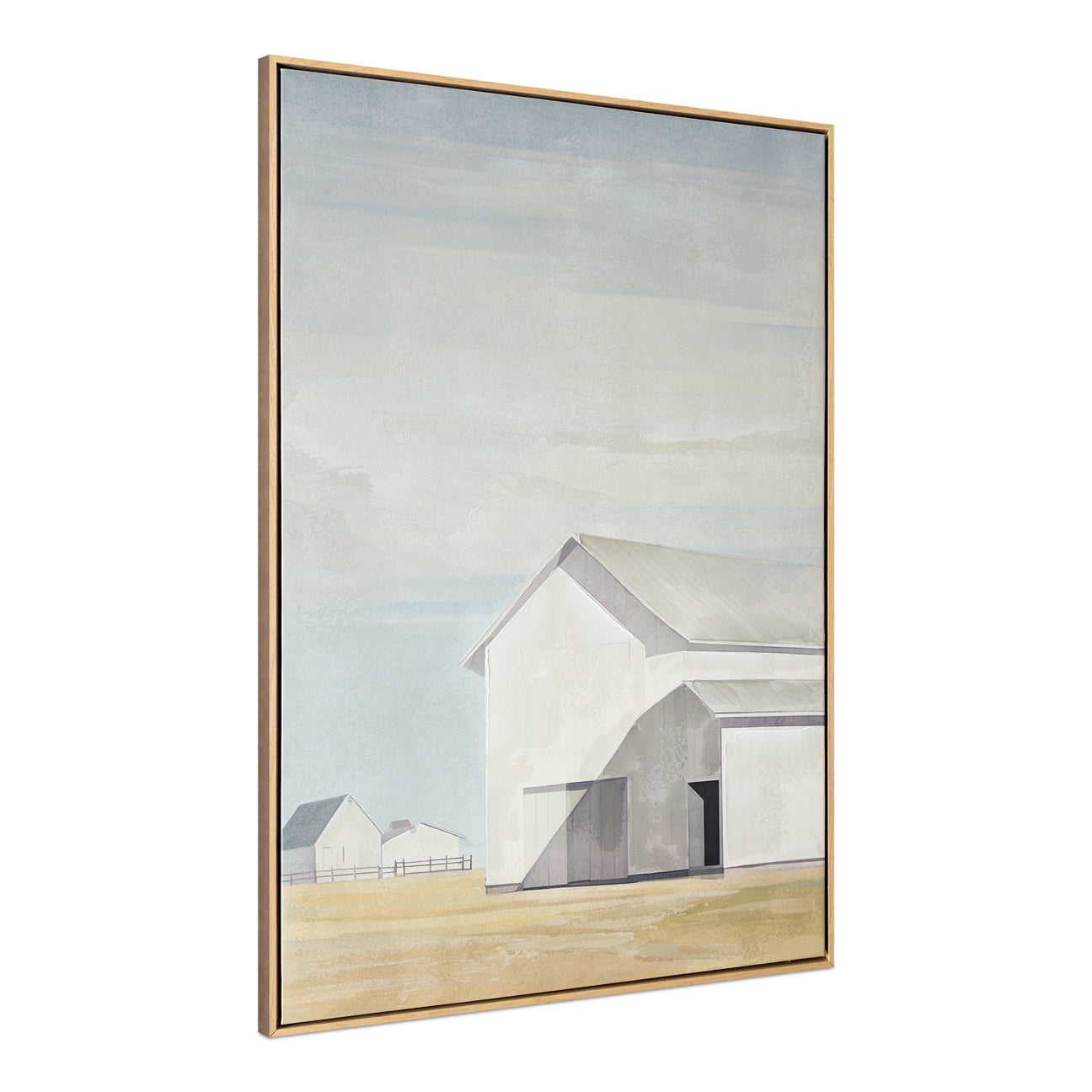 Nolan Framed Painting, Minimalist Barn Landscape with Solid Wood Frame