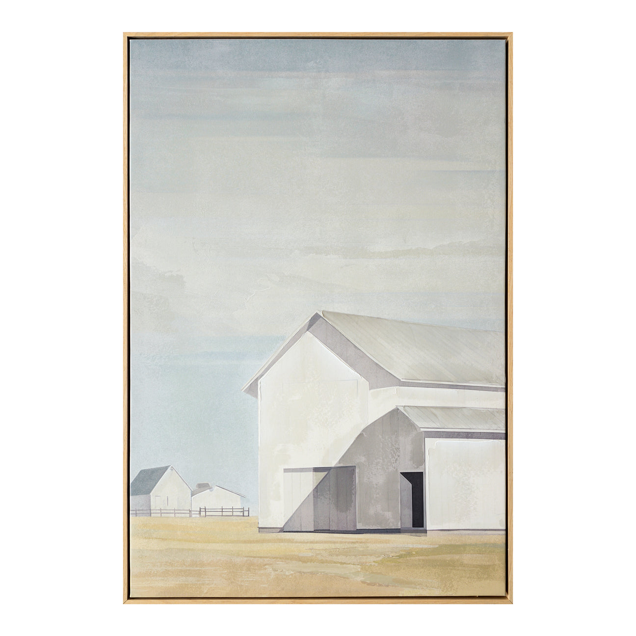 Nolan Framed Painting, Minimalist Barn Landscape with Solid Wood Frame