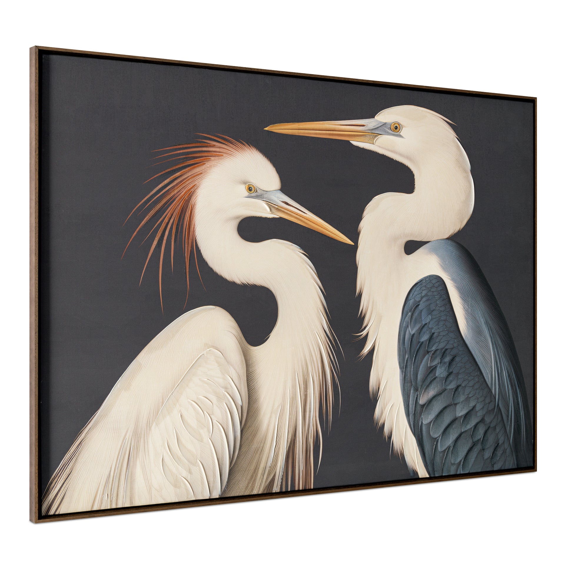 Malcolm Framed Painting, Majestic Cranes on Acrylic Canvas with Solid Wood Frame