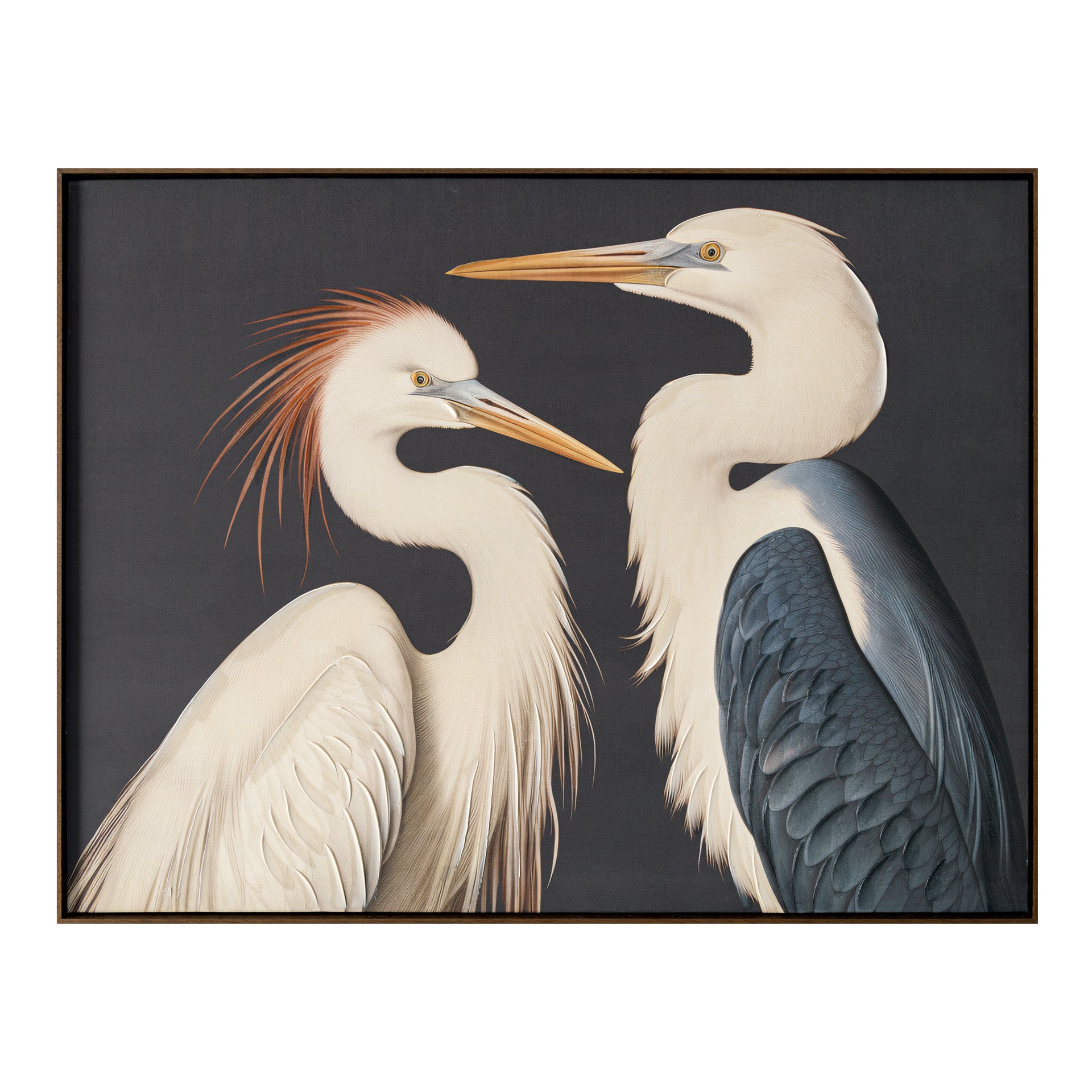 Malcolm Framed Painting, Majestic Cranes on Acrylic Canvas with Solid Wood Frame