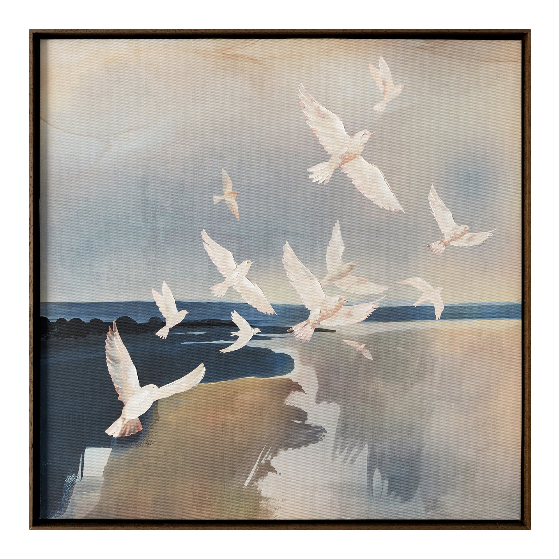 Lysander Framed Painting, Abstract Birds in Flight with Solid Wood Frame