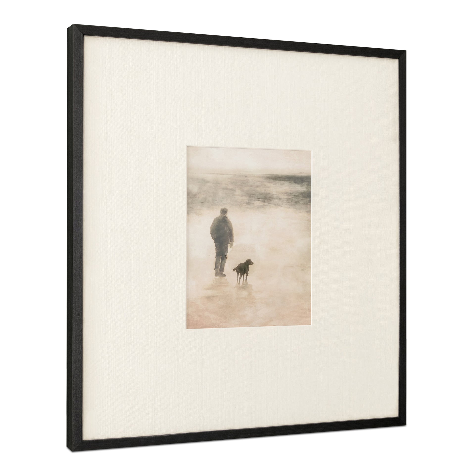Zerina Framed Print 1, Serene Dog and Master Scene with Textured Mat and Solid Wood Frame