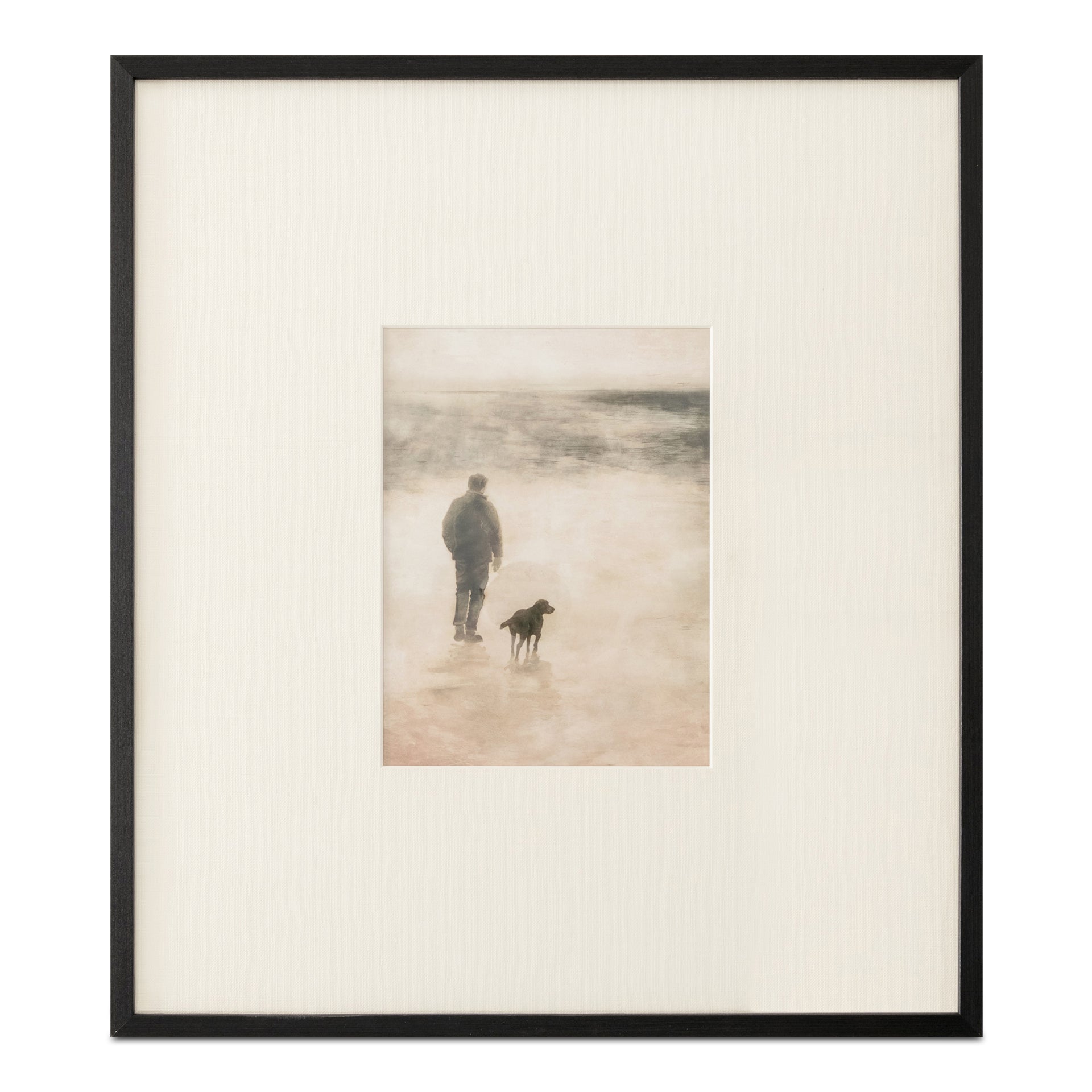 Zerina Framed Print 1, Serene Dog and Master Scene with Textured Mat and Solid Wood Frame