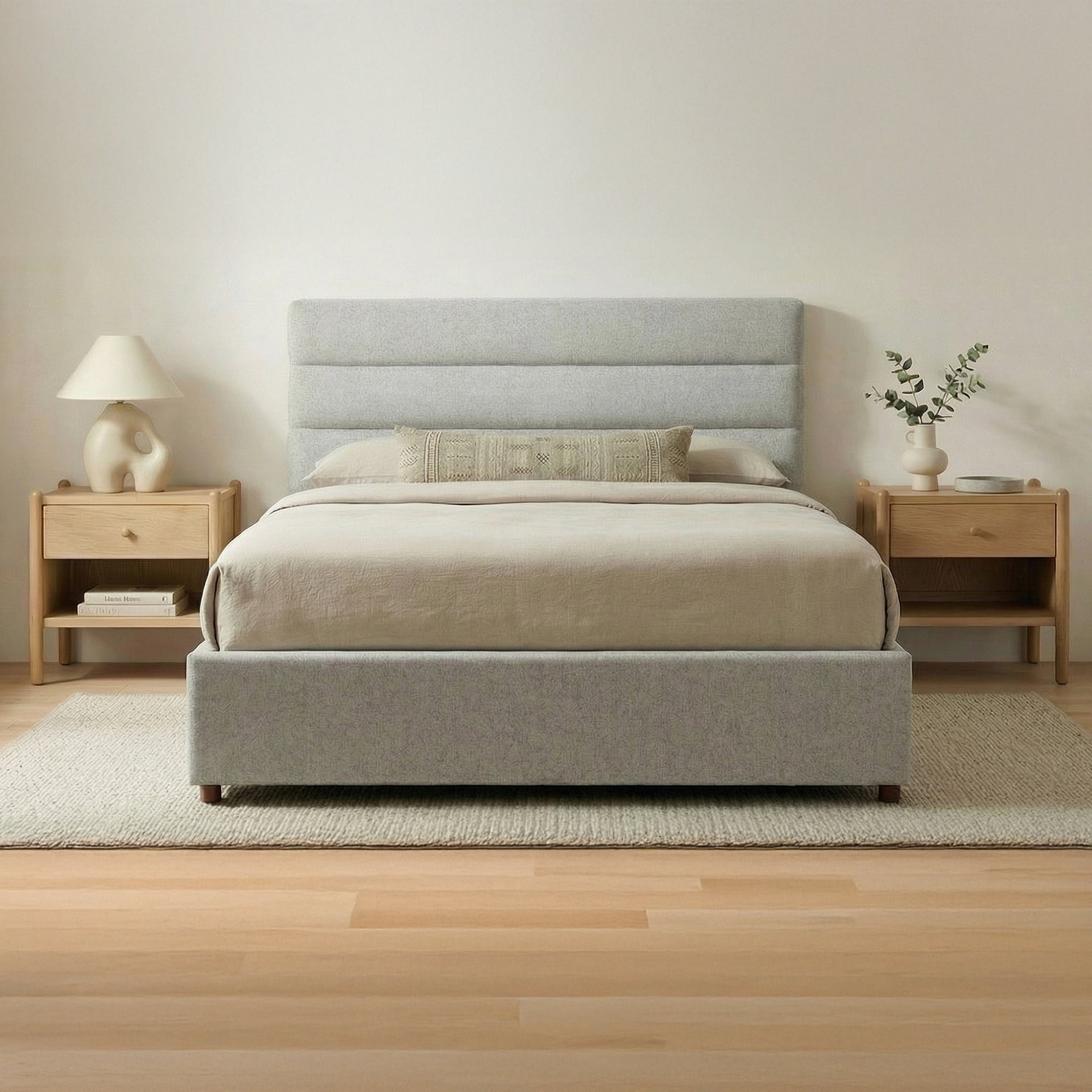 Ophira Nightstand Drawer and Open Shelf, Oak Veneer Over MDF Frame with Solid Oak Legs and Handle, Natural Finish
