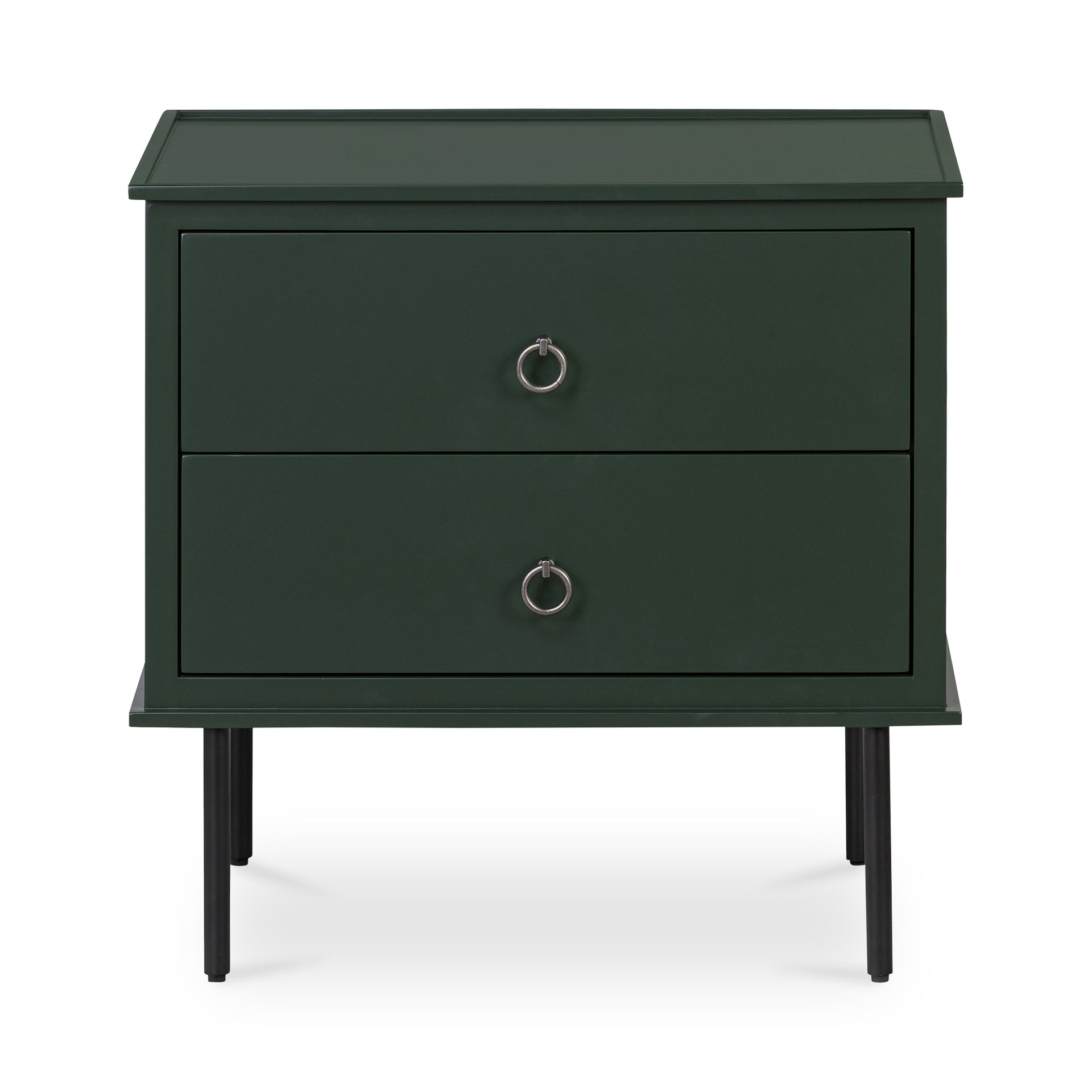 Glenn, Nightstand, 2-Drawer, MDF and Acacia Frame, Soft-Closing Drawer, Matt Green