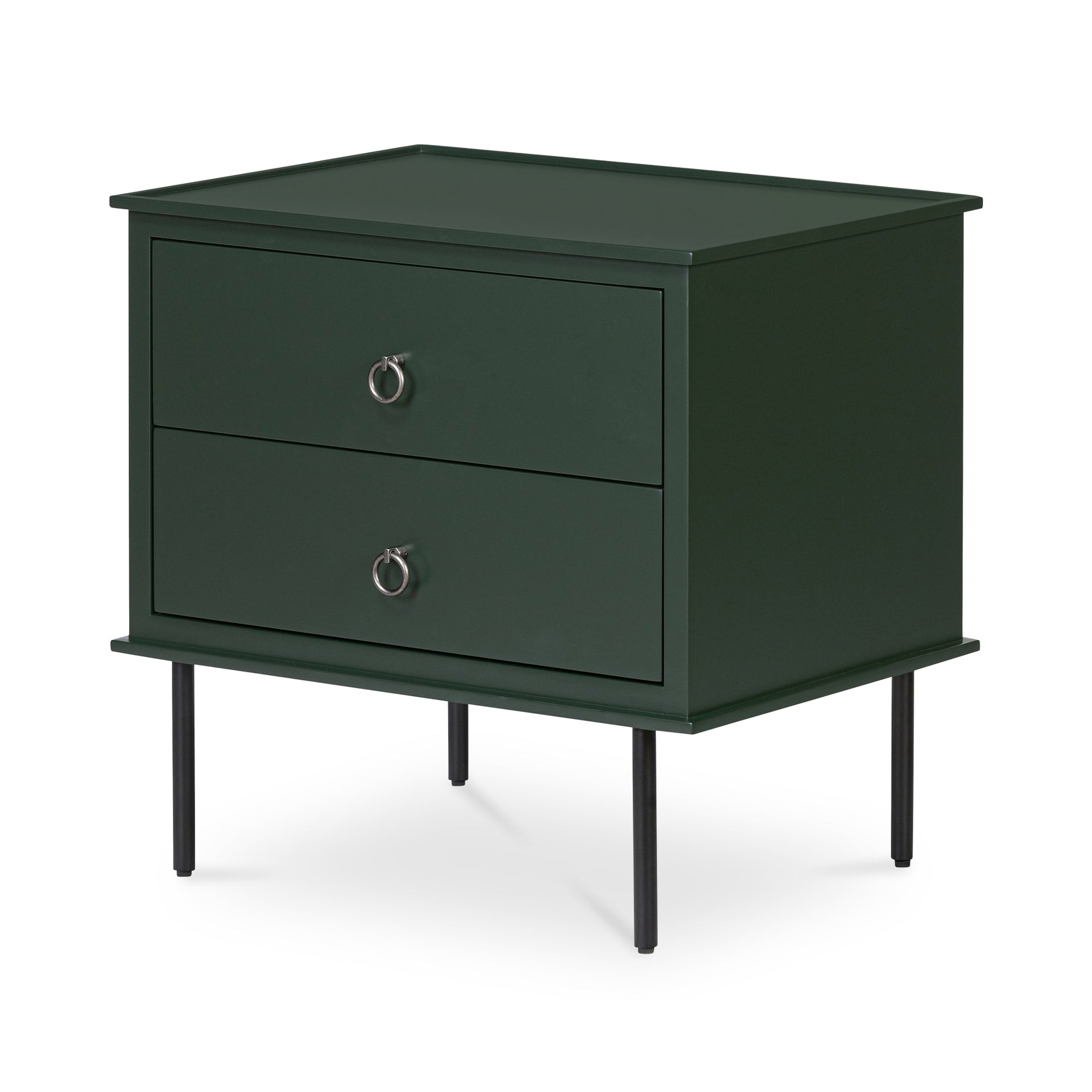 Glenn, Nightstand, 2-Drawer, MDF and Acacia Frame, Soft-Closing Drawer, Matt Green