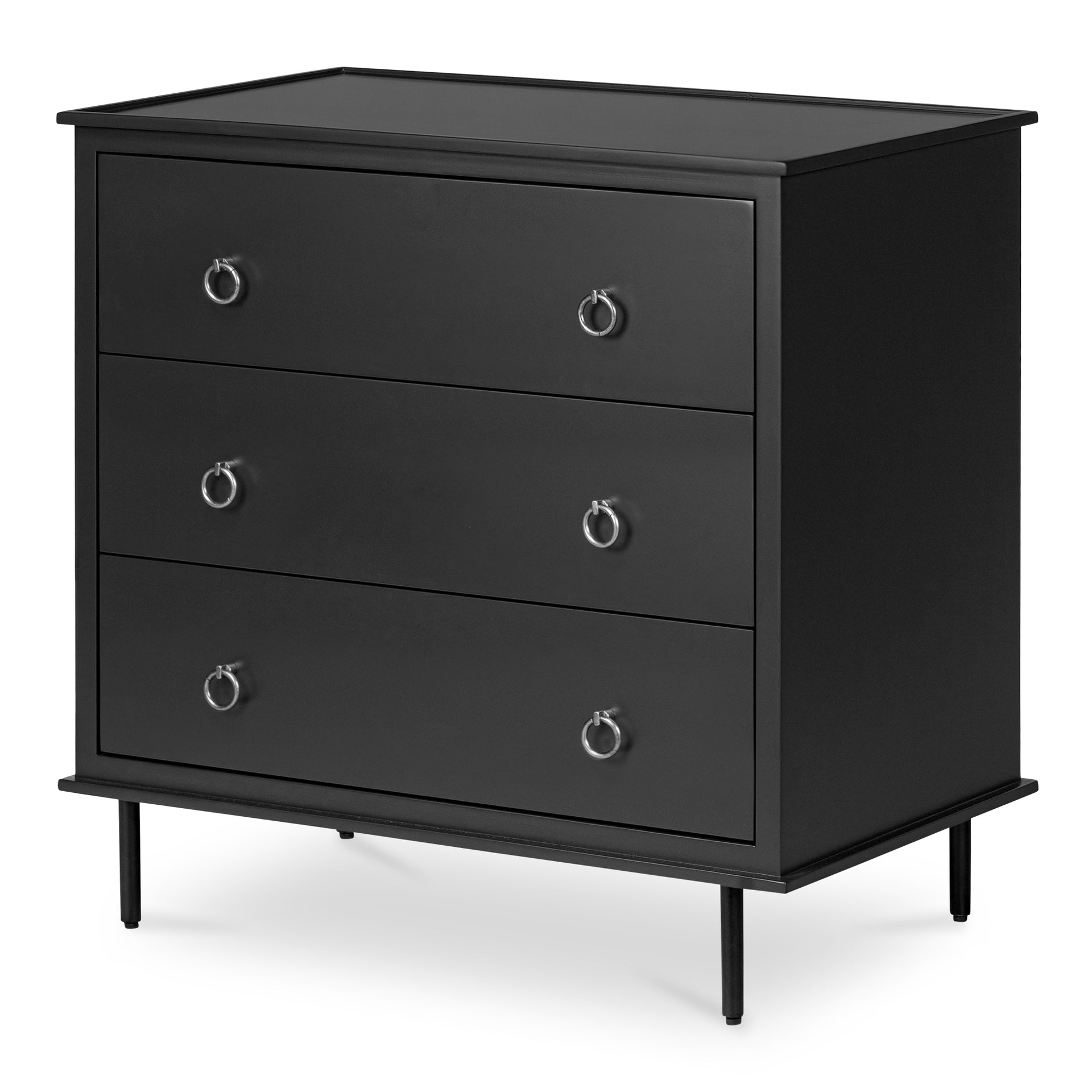 Glenn, Nightstand, 3-Drawer, MDF and Acacia Frame, Soft-Closing Drawers, Matt Black