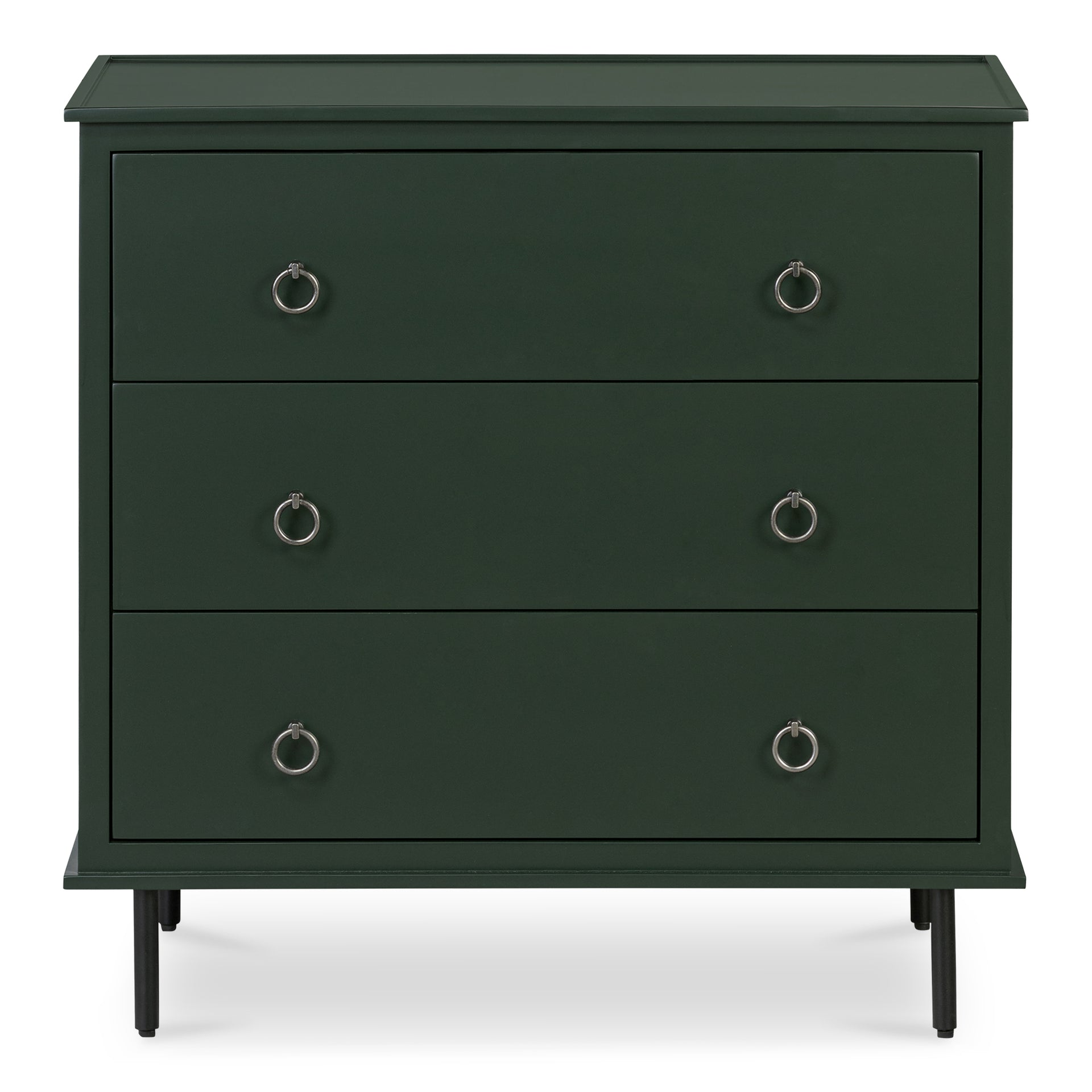 Glenn Nightstand, 3-Drawer, MDF and Acacia Frame, Soft-Closing Drawers, Deep Green