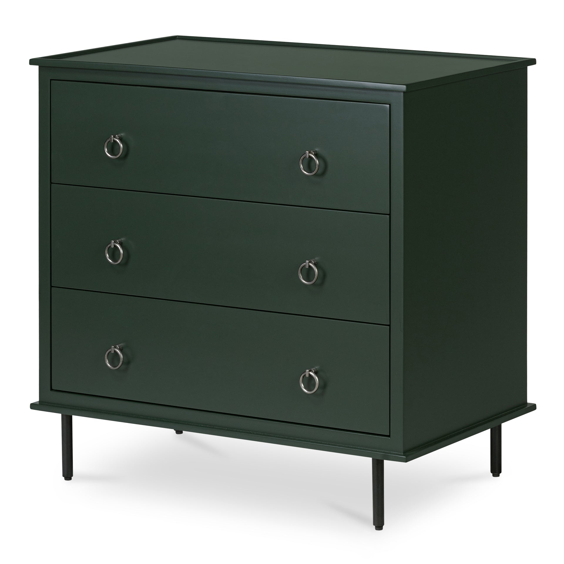 Glenn Nightstand, 3-Drawer, MDF and Acacia Frame, Soft-Closing Drawers, Deep Green