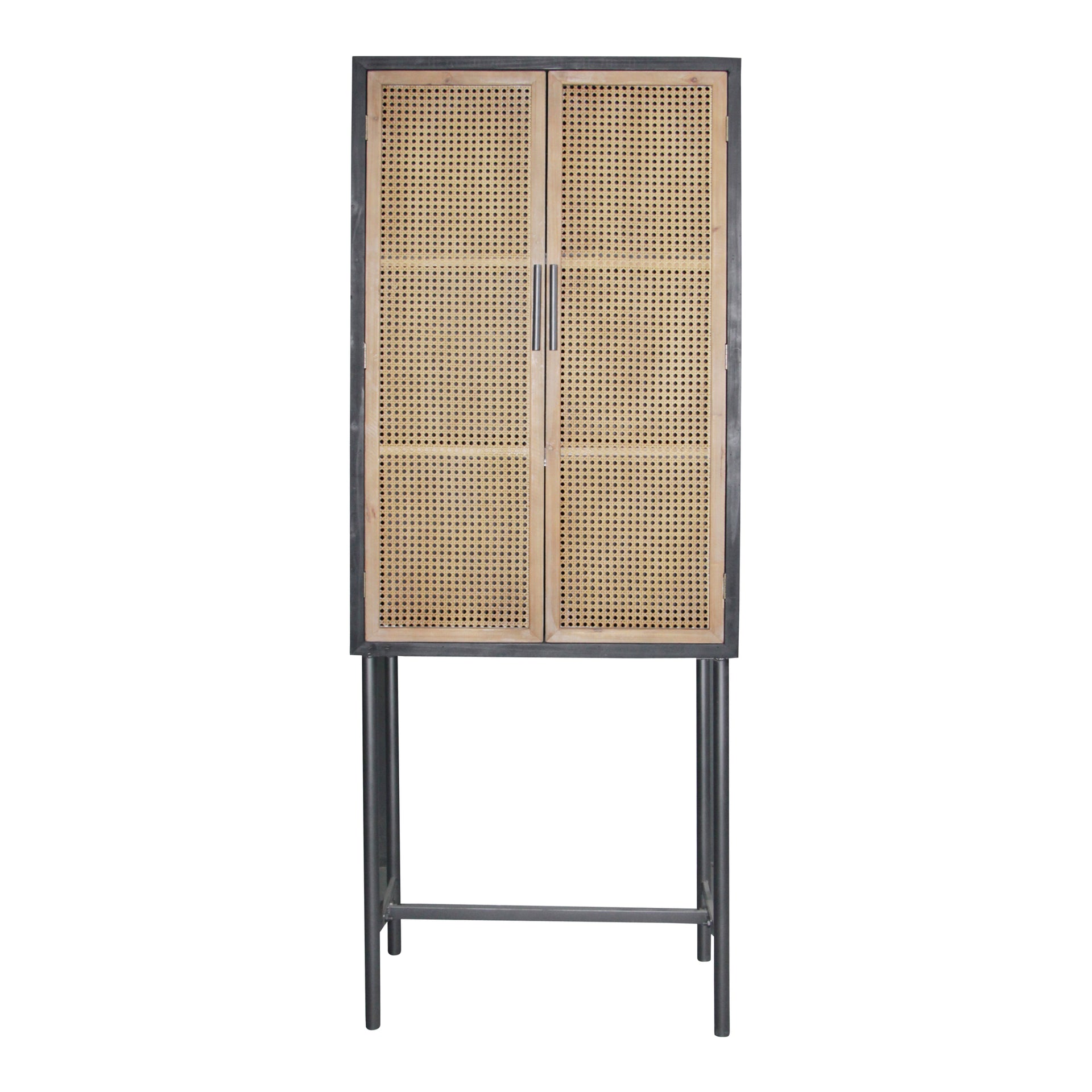 Emory Cabinet, Rattan Doors, Fir Wood Frame, Natural Finish