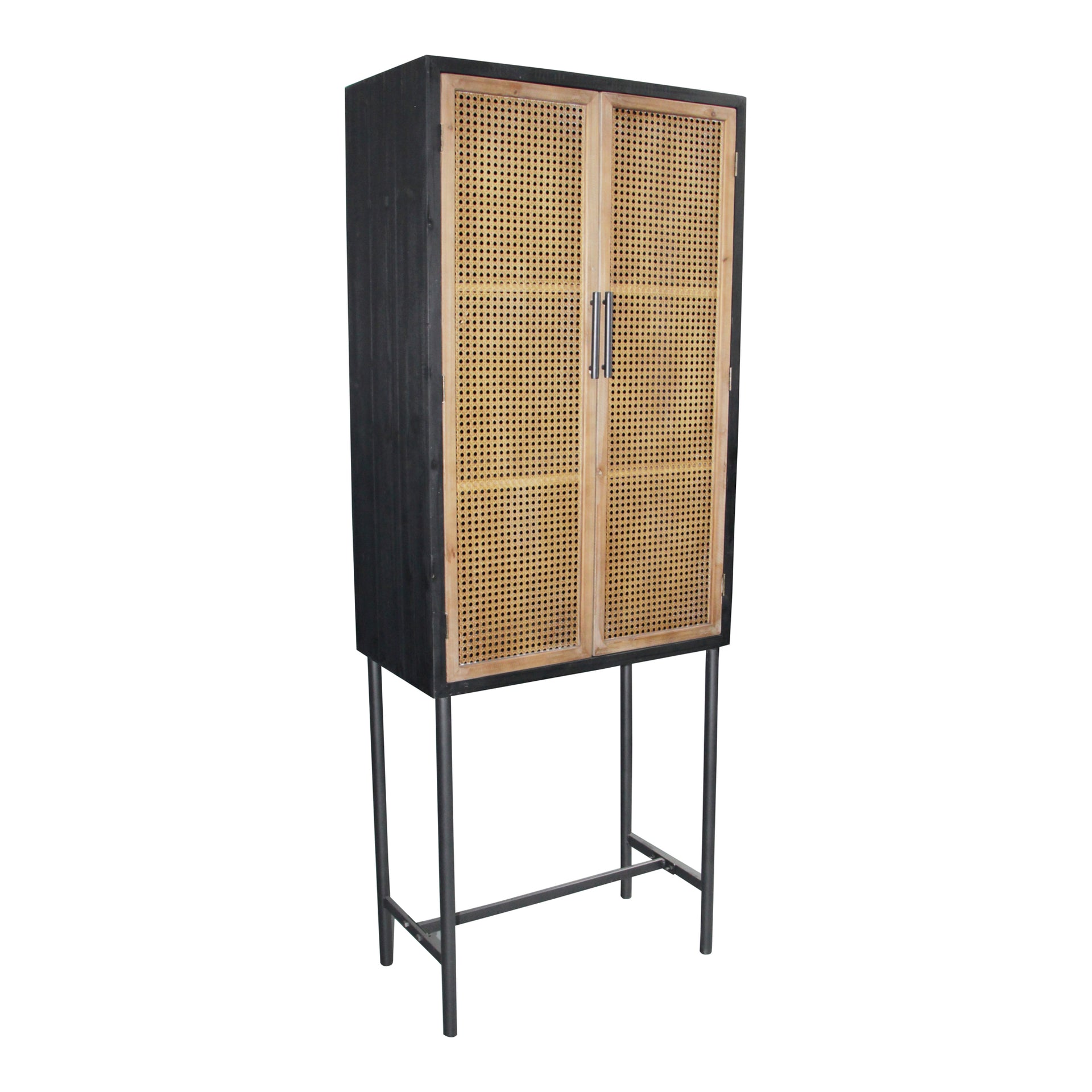 Emory Cabinet, Rattan Doors, Fir Wood Frame, Natural Finish