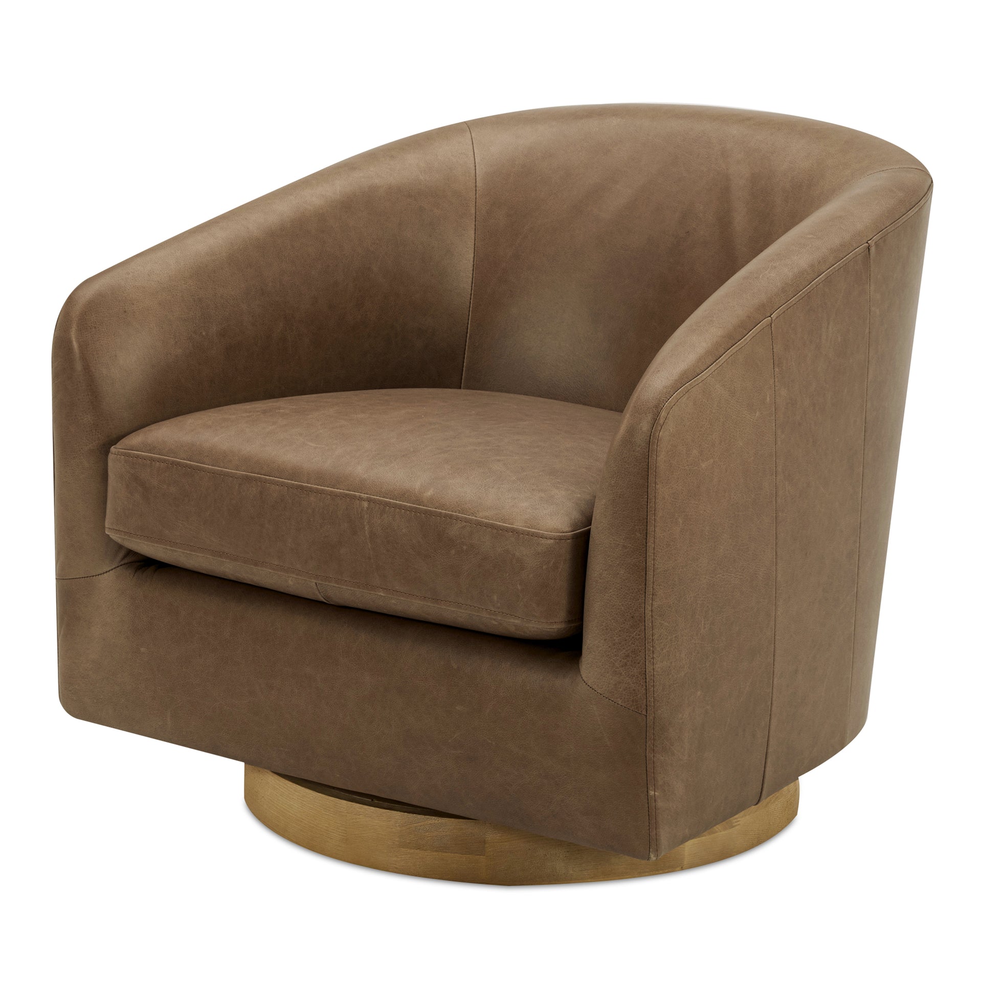 Grayson, Accent Chair Top-Grain Leather Solid Wood Base Pine and Poplar Frame, Tan