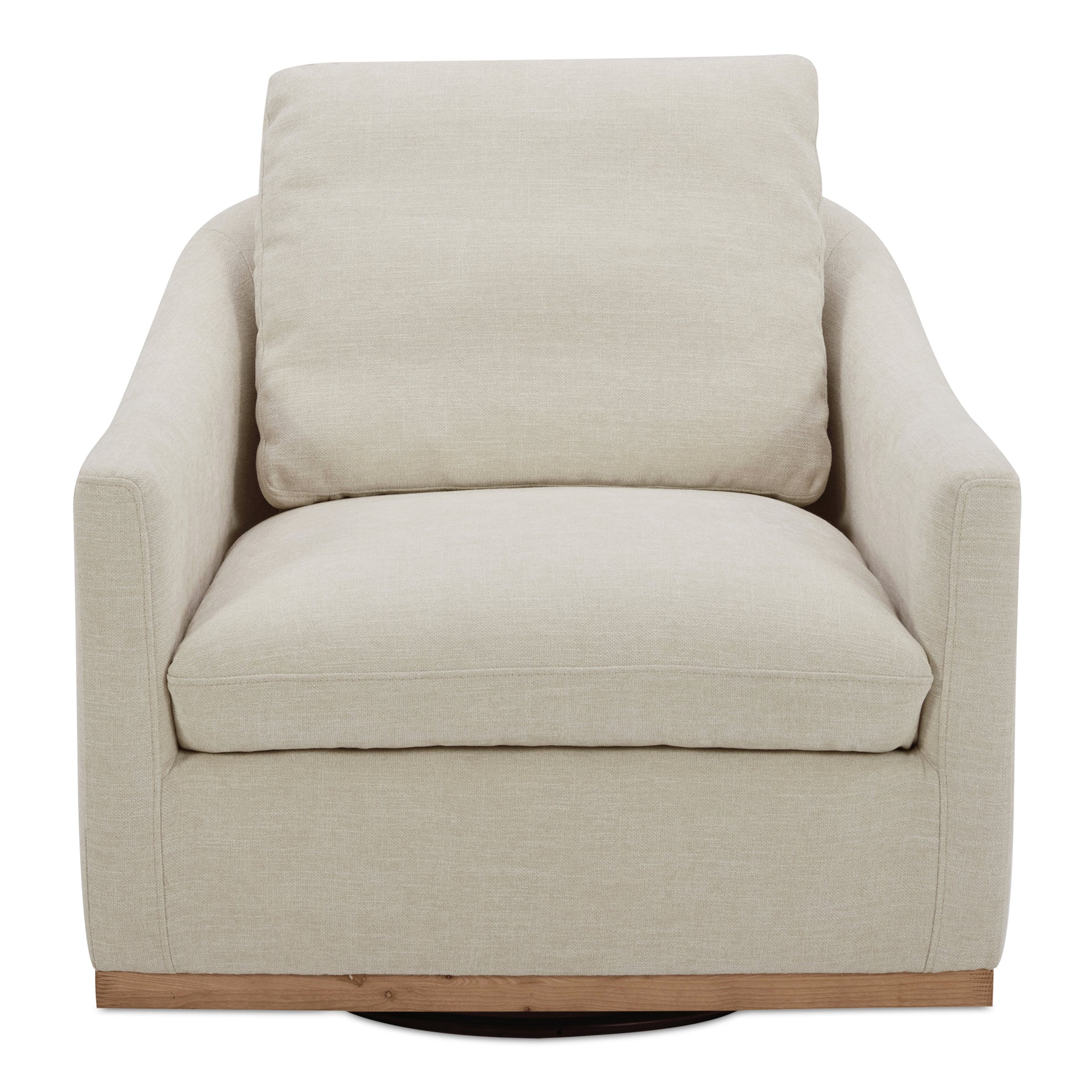 Oriana Swivel Chair, Rustic Curved Barrel Back, High-Density Foam, Soft Beige