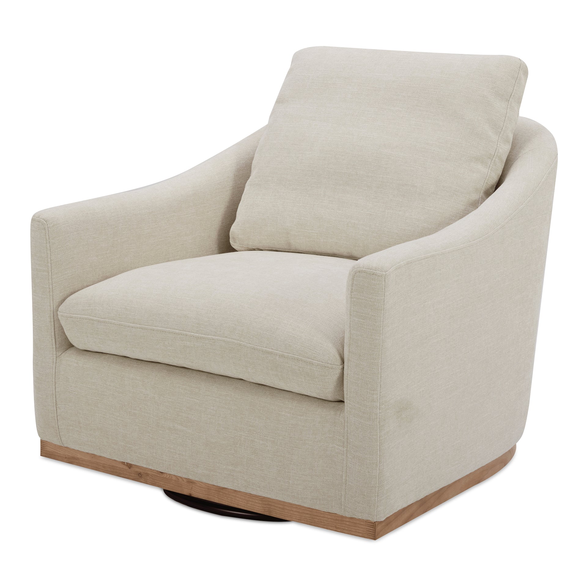 Oriana Swivel Chair, Rustic Curved Barrel Back, High-Density Foam, Soft Beige