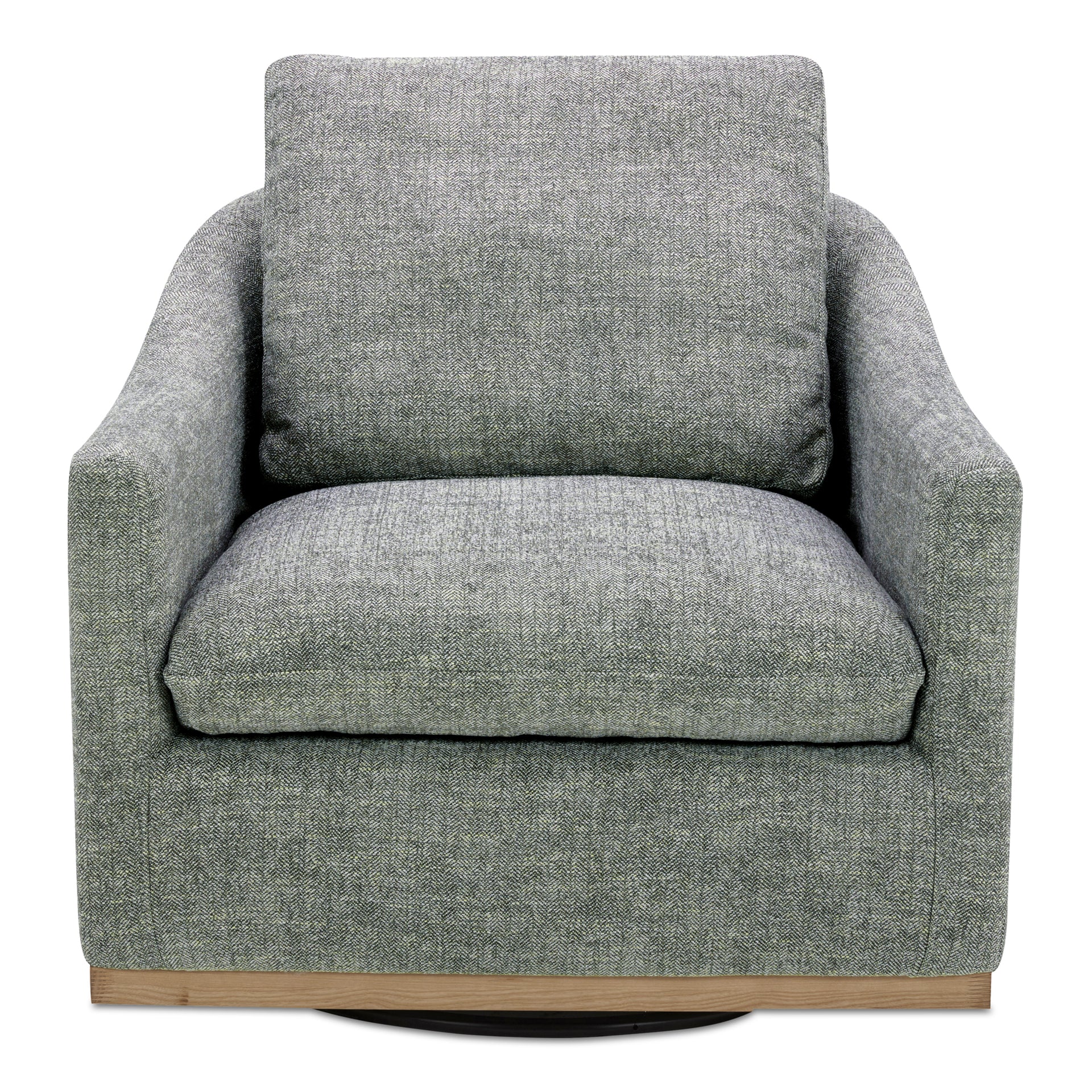 Oriana Swivel Chair, Rustic Curved Barrel Back, High-Density Foam, Slated Moss