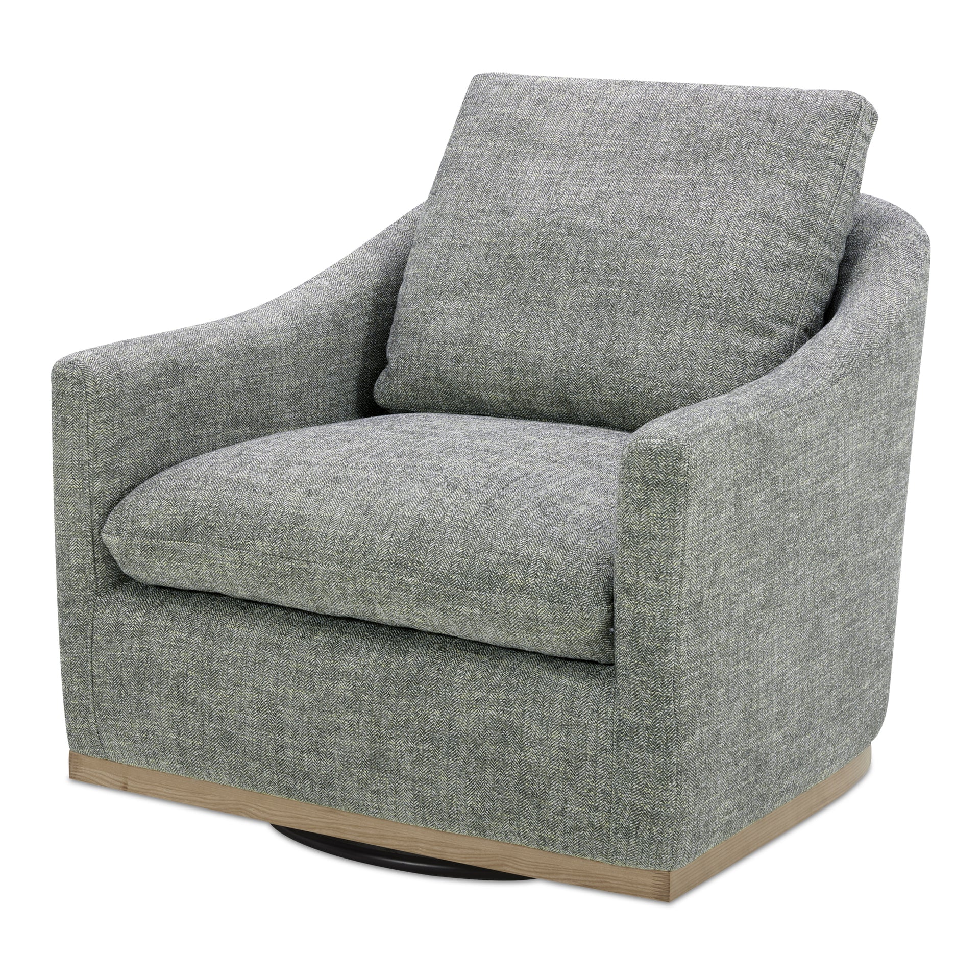 Oriana Swivel Chair, Rustic Curved Barrel Back, High-Density Foam, Slated Moss