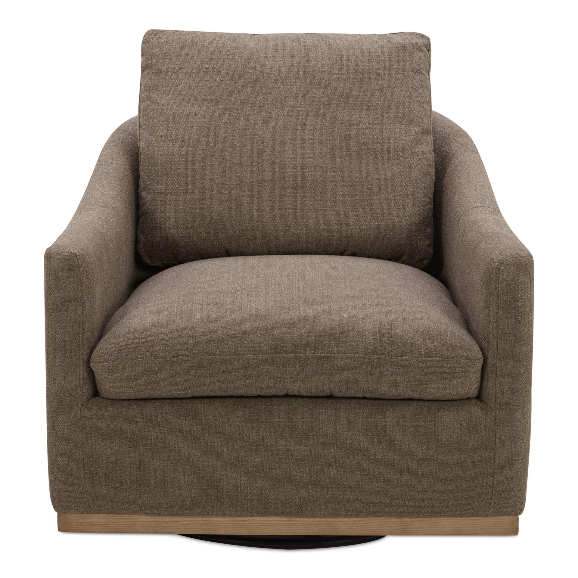 Oriana Swivel Chair, Rustic Curved Barrel Back, High-Density Foam, Soft Taupe