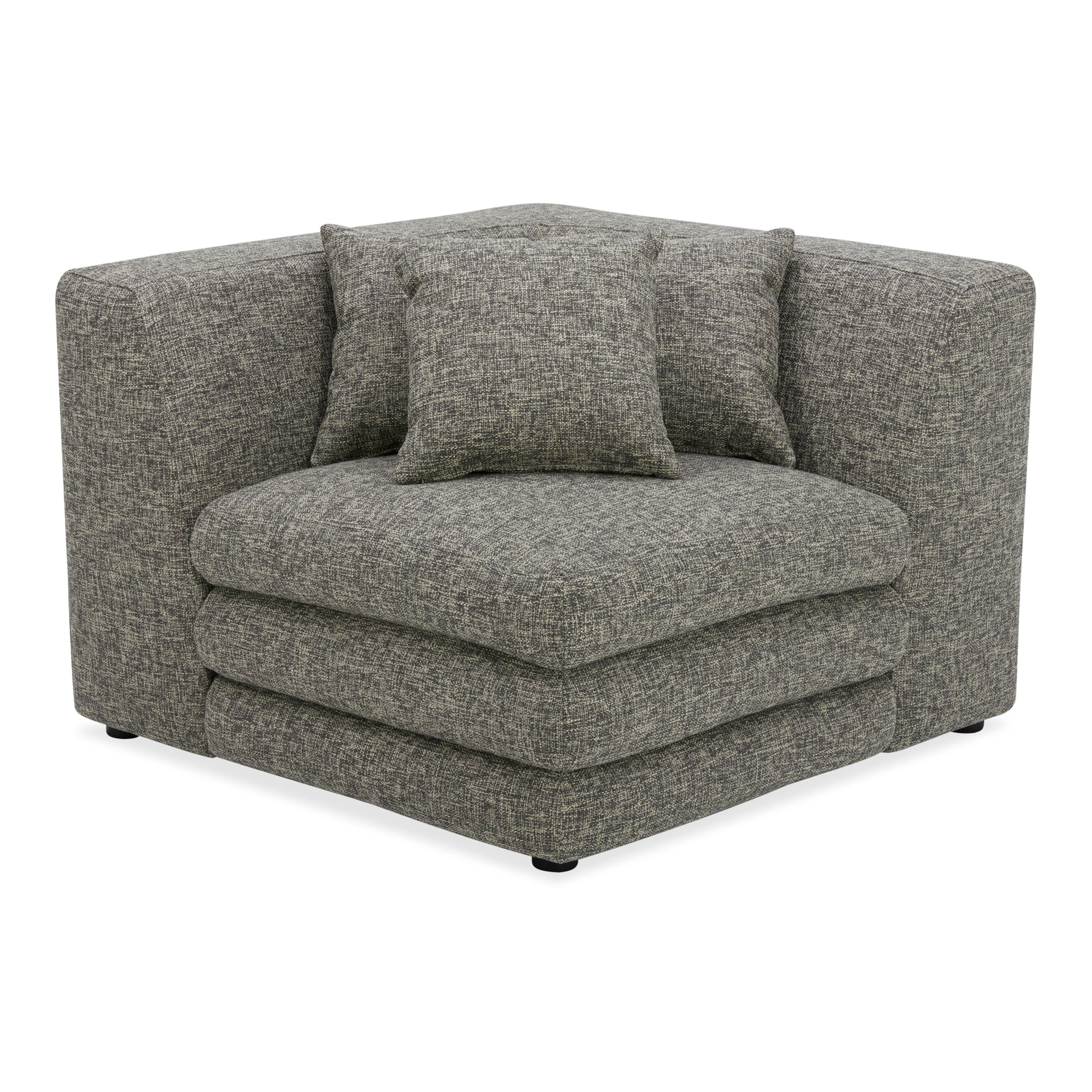 Lucien Corner Chair, Feather-Topped Cushion, Kiln-Dried Solid Wood Frame, Stone Tweed