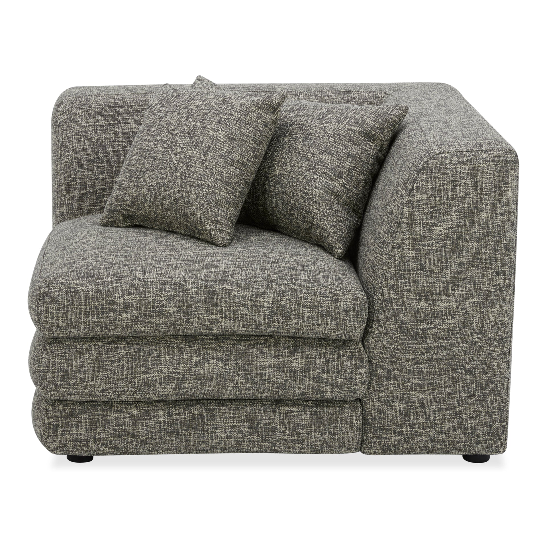 Lucien Corner Chair, Feather-Topped Cushion, Kiln-Dried Solid Wood Frame, Stone Tweed