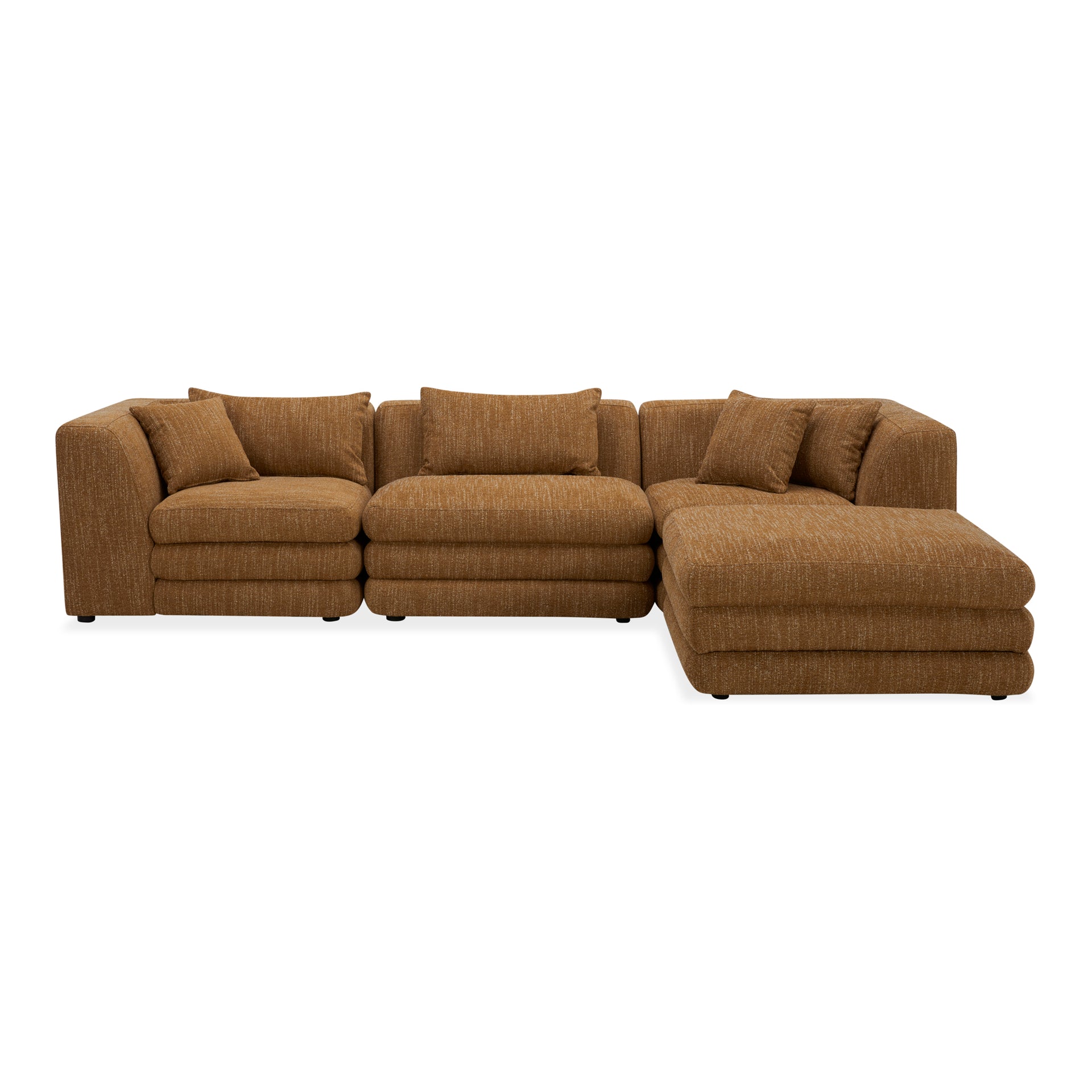Lucien Lounge Modular Sectional, Feather-Topped Cushions, Textured Polyester Upholstery, Kiln-Dried Solid Wood Frame, Seats 4, Amber Glow
