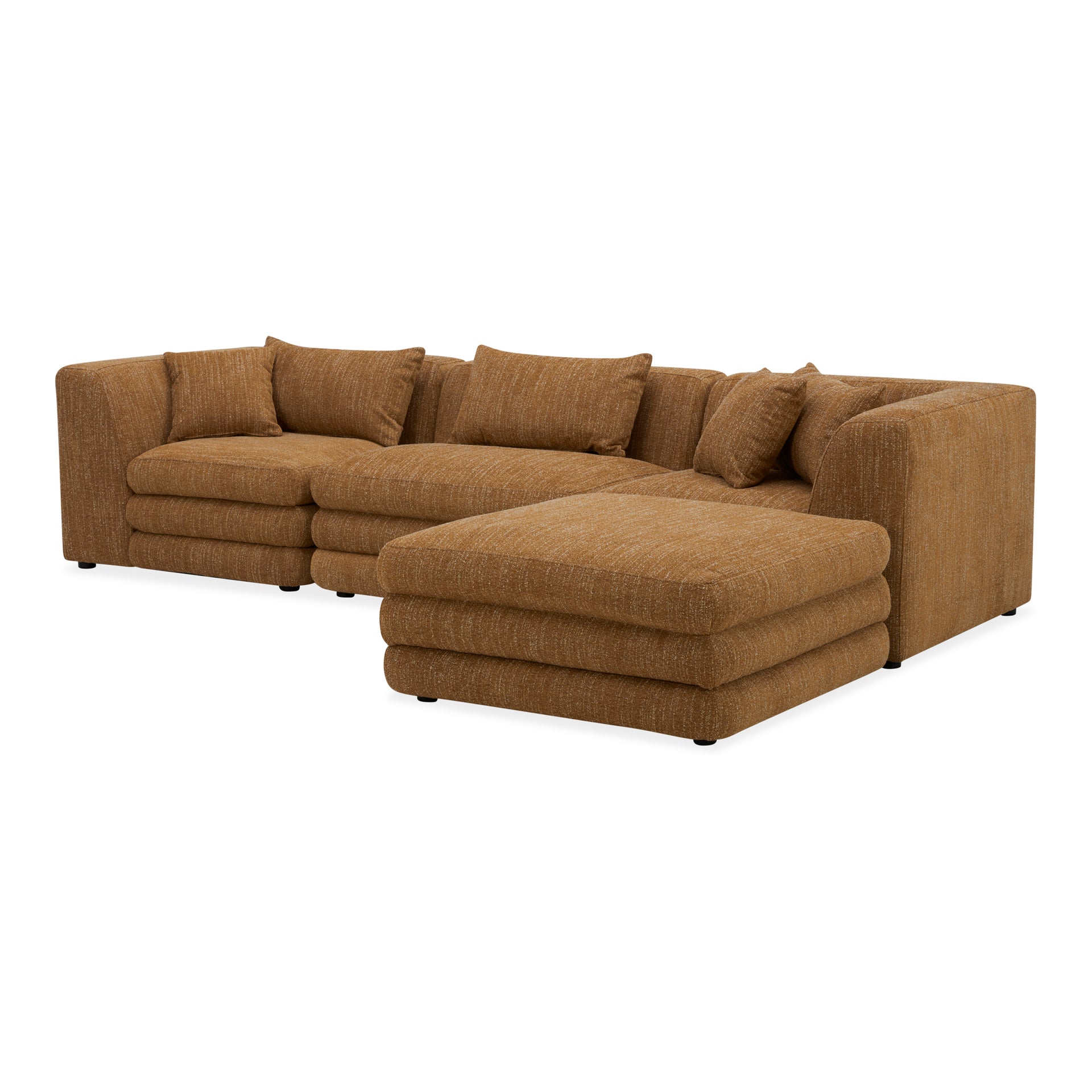 Lucien Lounge Modular Sectional, Feather-Topped Cushions, Textured Polyester Upholstery, Kiln-Dried Solid Wood Frame, Seats 4, Amber Glow