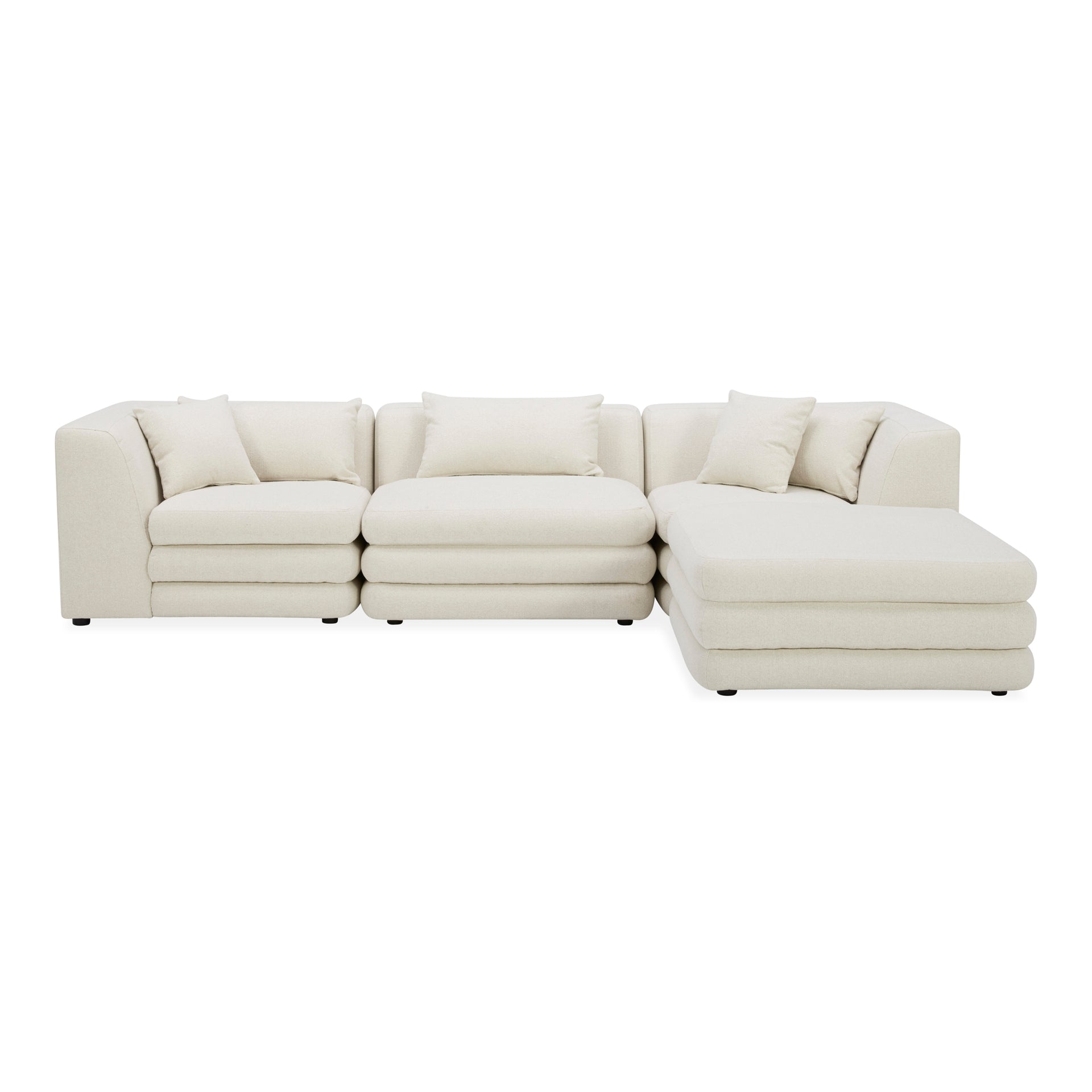 Lucien Lounge Modular Sectional, Feather-Topped Cushions, Textured Polyester Upholstery, Kiln-Dried Solid Wood Frame, Seats 4, Warm White