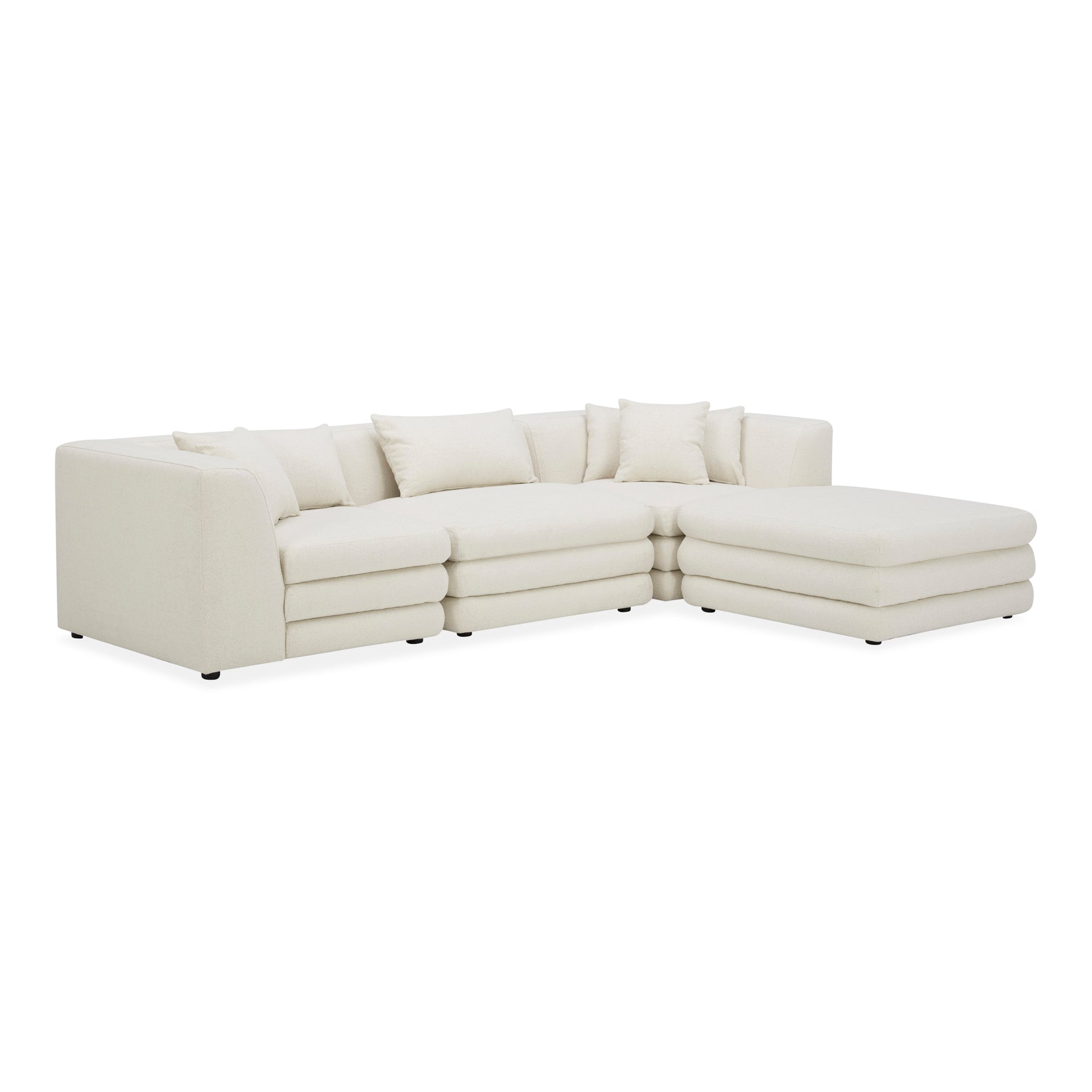 Lucien Lounge Modular Sectional, Feather-Topped Cushions, Textured Polyester Upholstery, Kiln-Dried Solid Wood Frame, Seats 4, Warm White