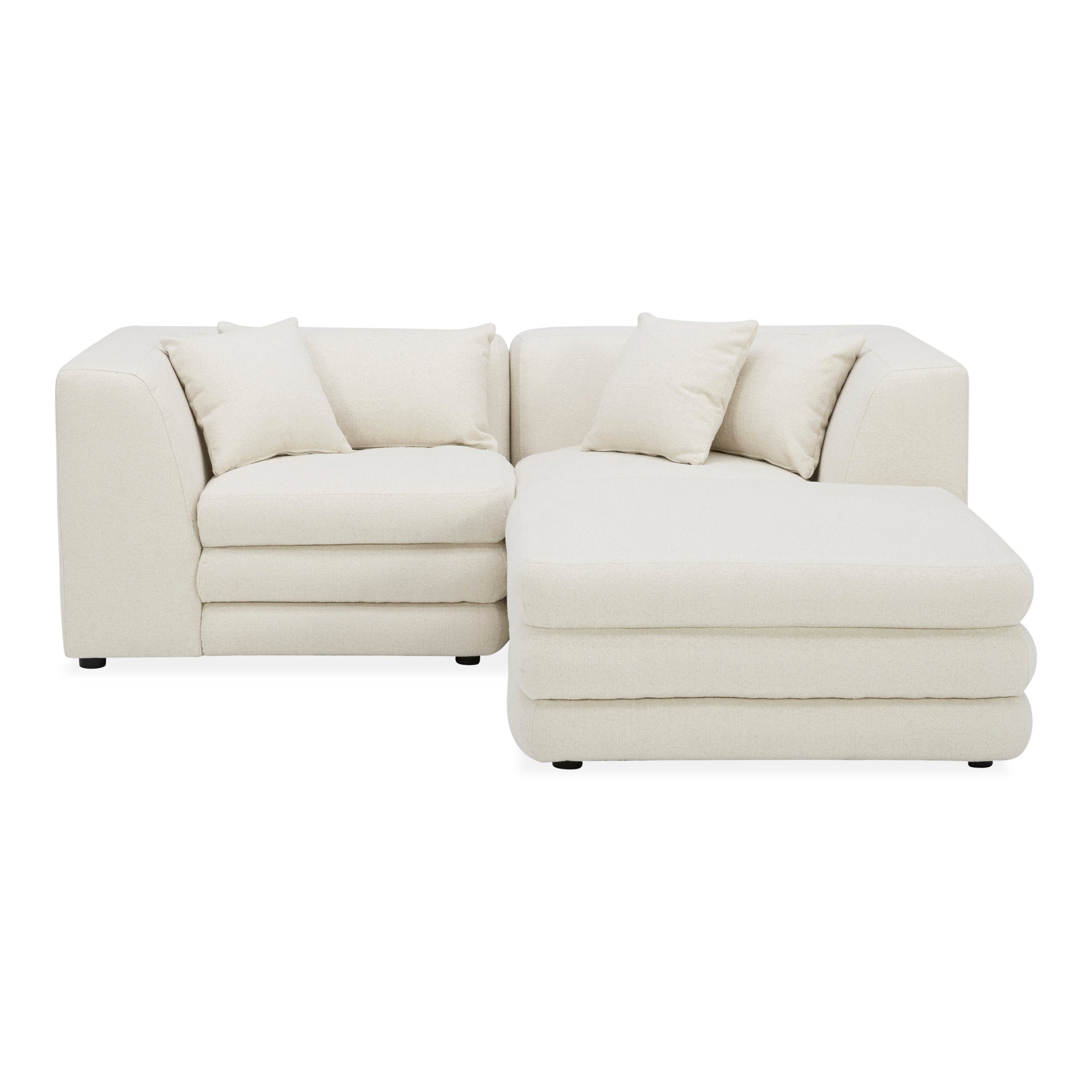 Lucien Nook Modular Sectional, Feather-Topped Cushions, Textured Polyester Upholstery, Kiln-Dried Solid Wood Frame, Seats 3, Warm White