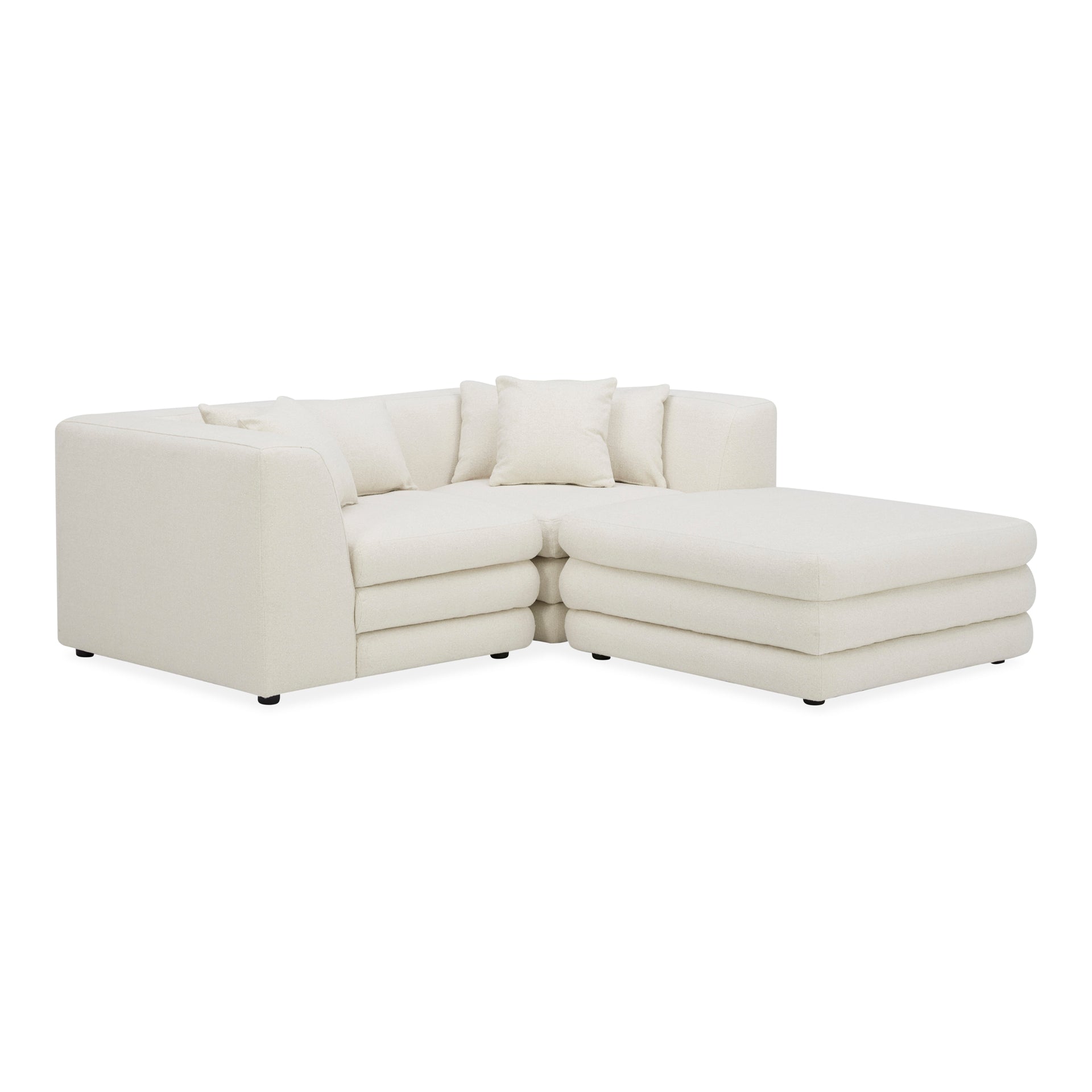 Lucien Nook Modular Sectional, Feather-Topped Cushions, Textured Polyester Upholstery, Kiln-Dried Solid Wood Frame, Seats 3, Warm White