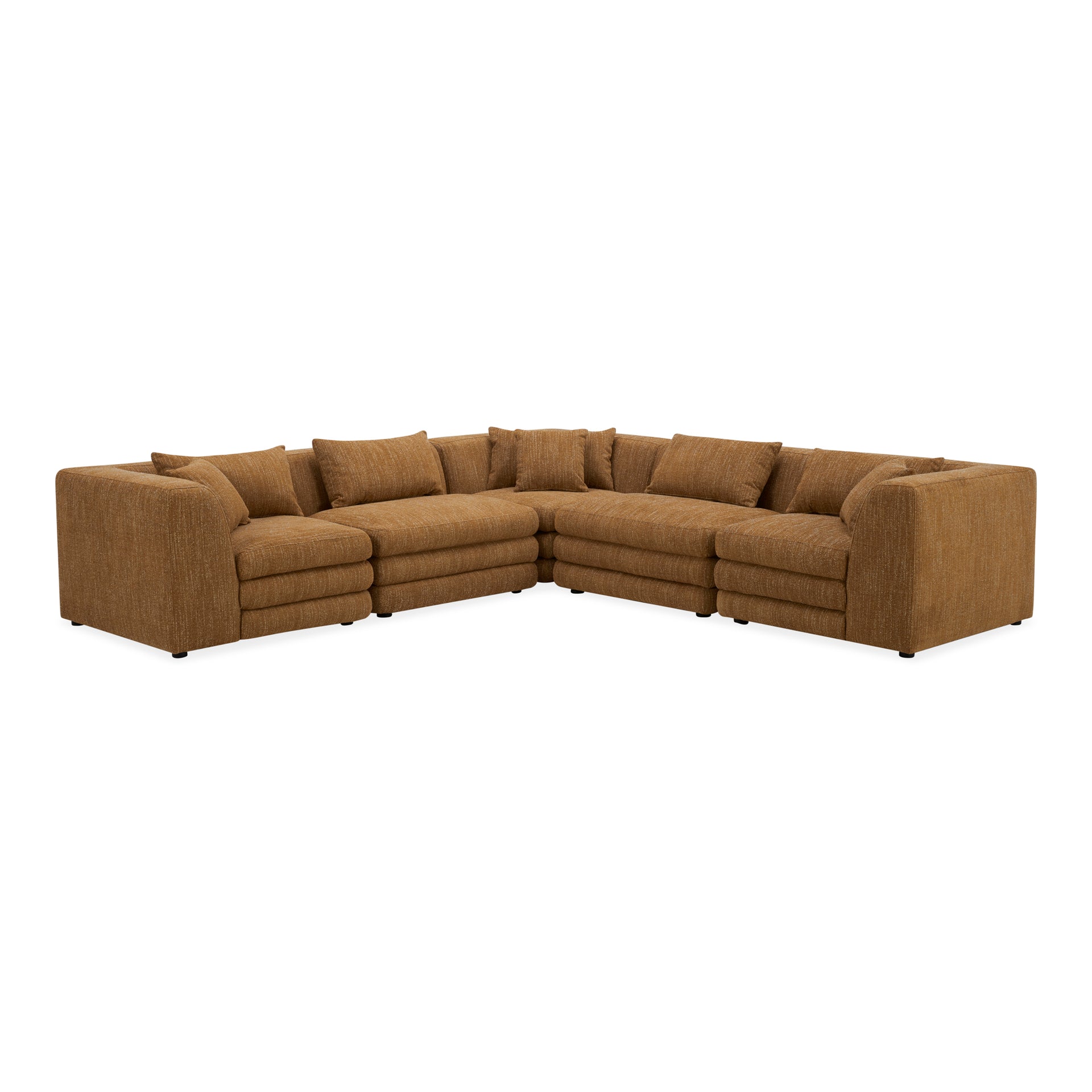 Lucien Classic L Modular Sectional, Feather-Topped Cushions, Textured Polyester Upholstery, Kiln-Dried Solid Wood Frame, Seats 5, Amber Glow