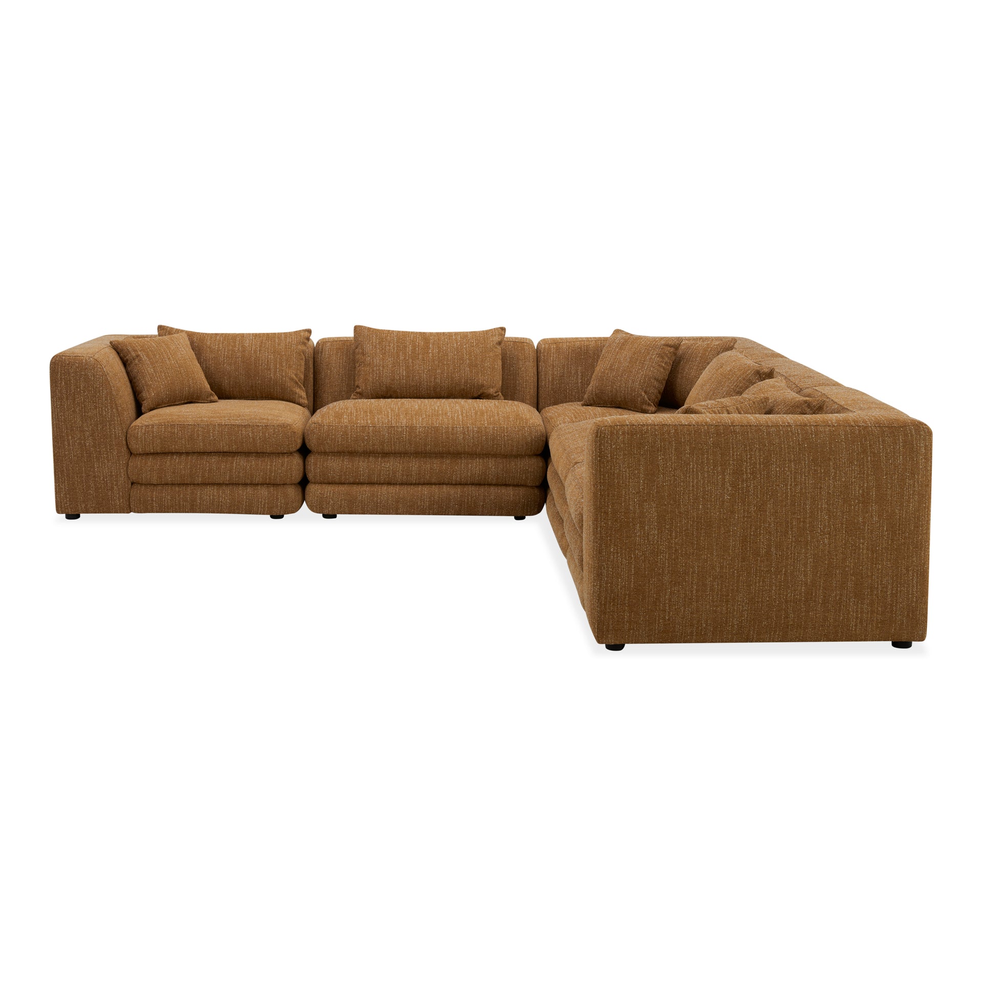 Lucien Classic L Modular Sectional, Feather-Topped Cushions, Textured Polyester Upholstery, Kiln-Dried Solid Wood Frame, Seats 5, Amber Glow