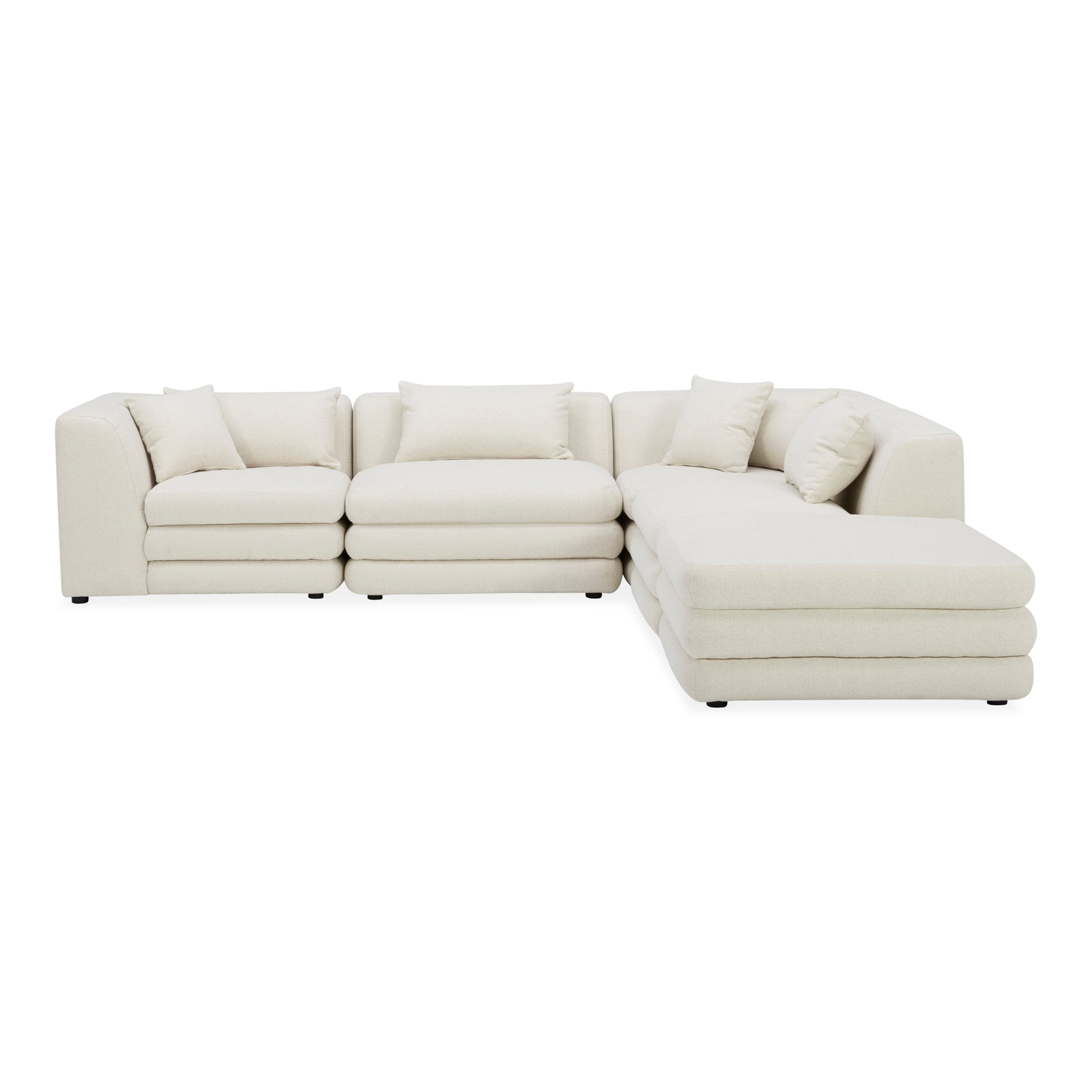 Lucien Dream Modular Sectional, Feather-Topped Cushions, Textured Polyester Upholstery, Kiln-Dried Solid Wood Frame, Seats 5, Warm White