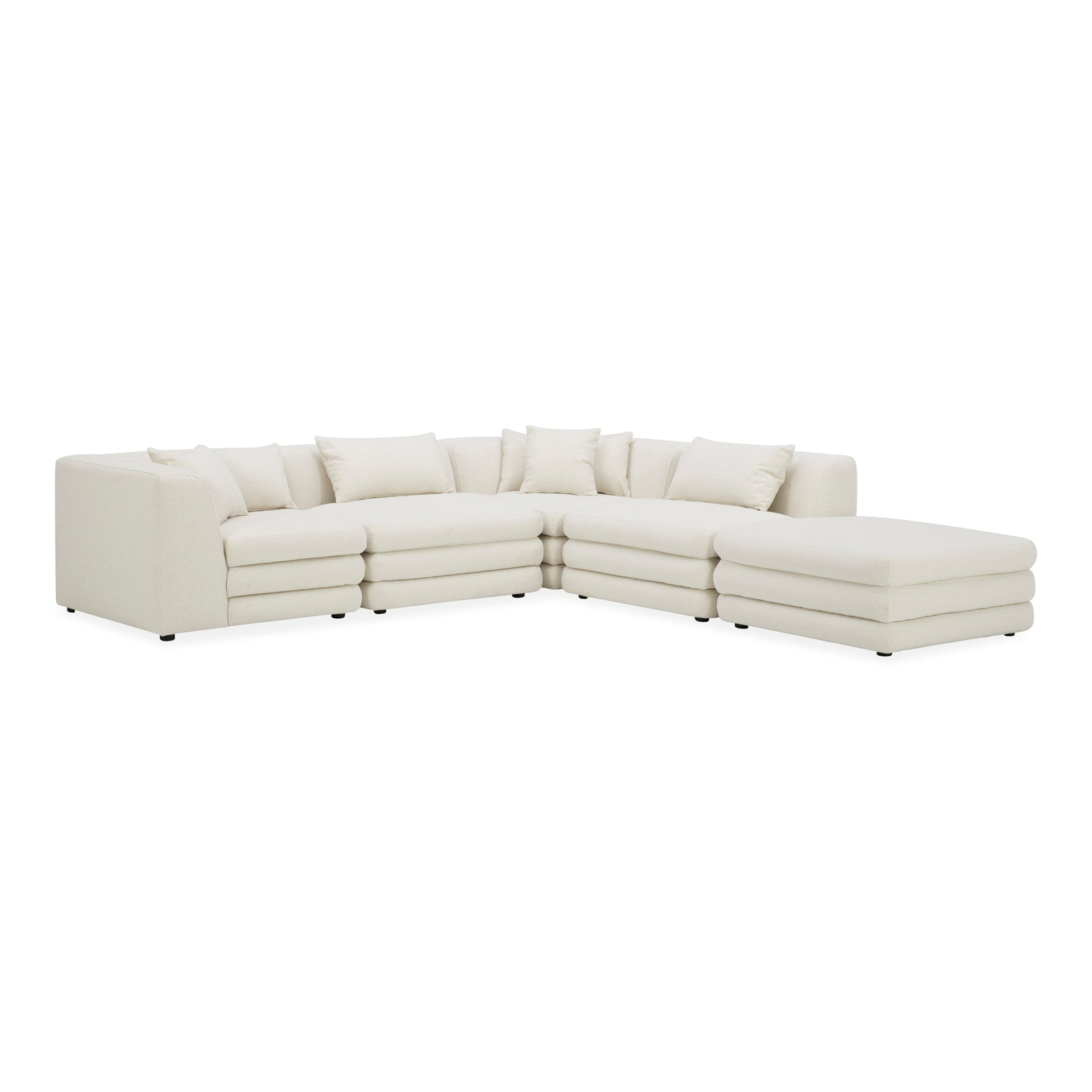 Lucien Dream Modular Sectional, Feather-Topped Cushions, Textured Polyester Upholstery, Kiln-Dried Solid Wood Frame, Seats 5, Warm White
