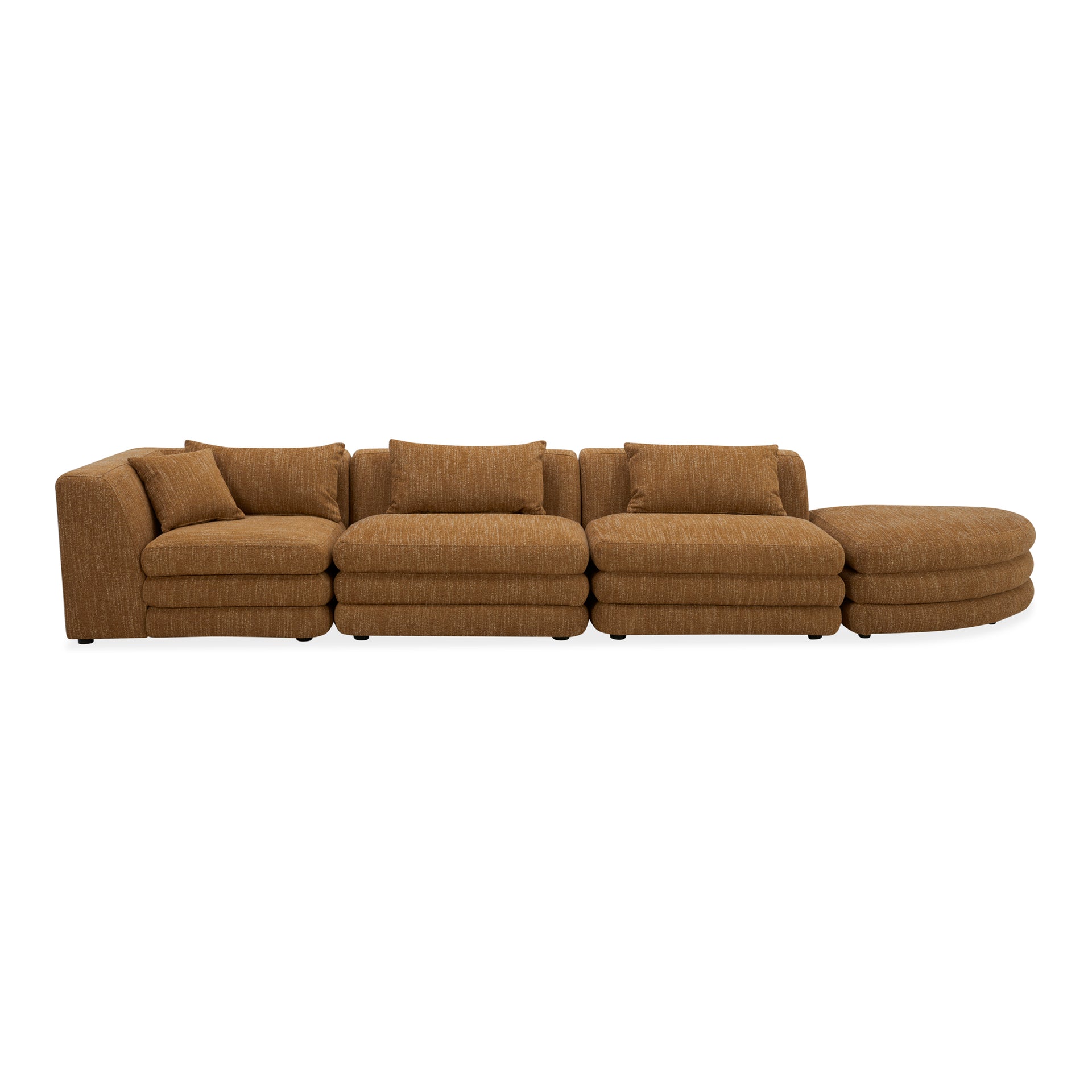 Lucien Linear Modular Sectional, Feather-Topped Cushions, Textured Polyester Upholstery, Kiln-Dried Solid Wood Frame, Seats 4, Amber Glow