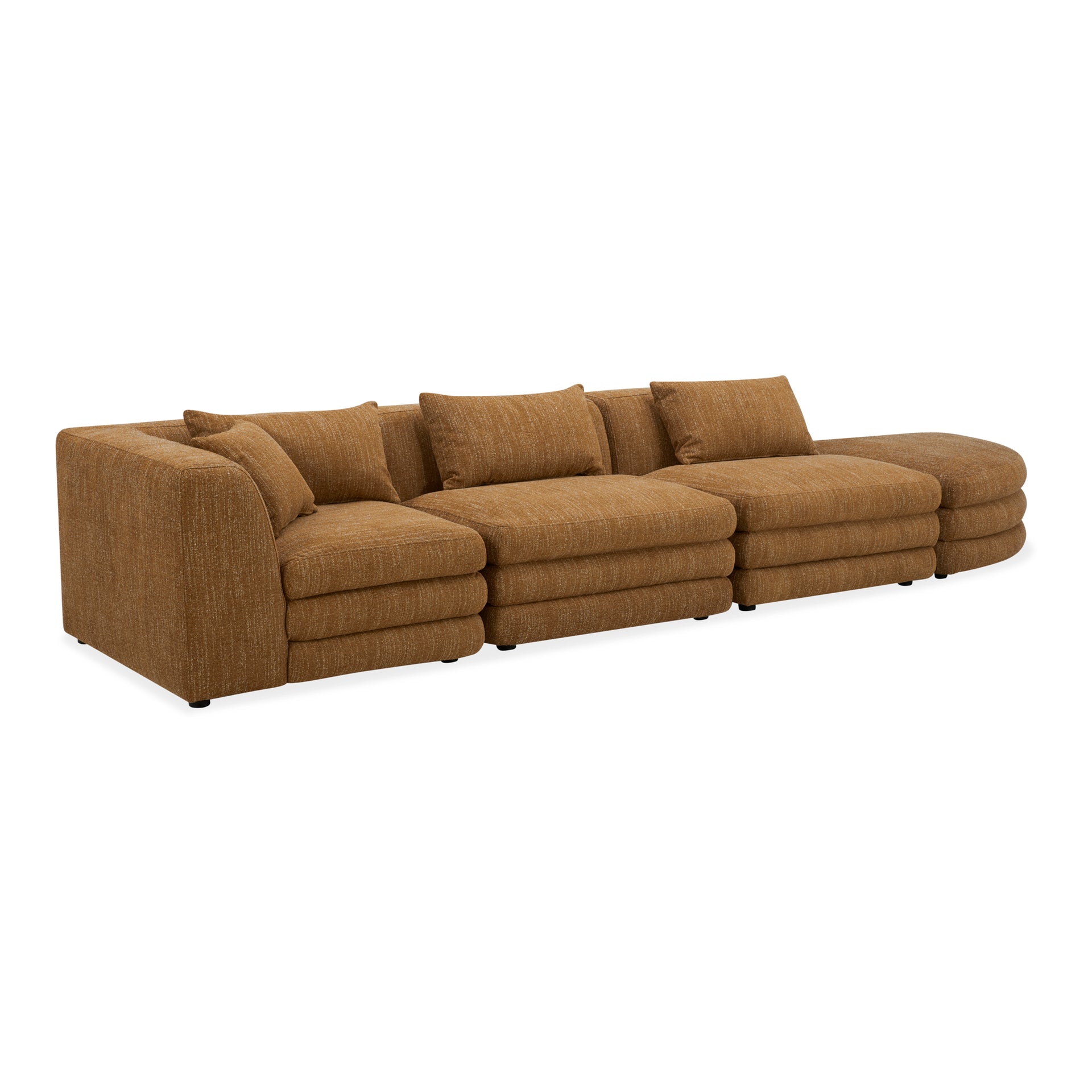 Lucien Linear Modular Sectional, Feather-Topped Cushions, Textured Polyester Upholstery, Kiln-Dried Solid Wood Frame, Seats 4, Amber Glow