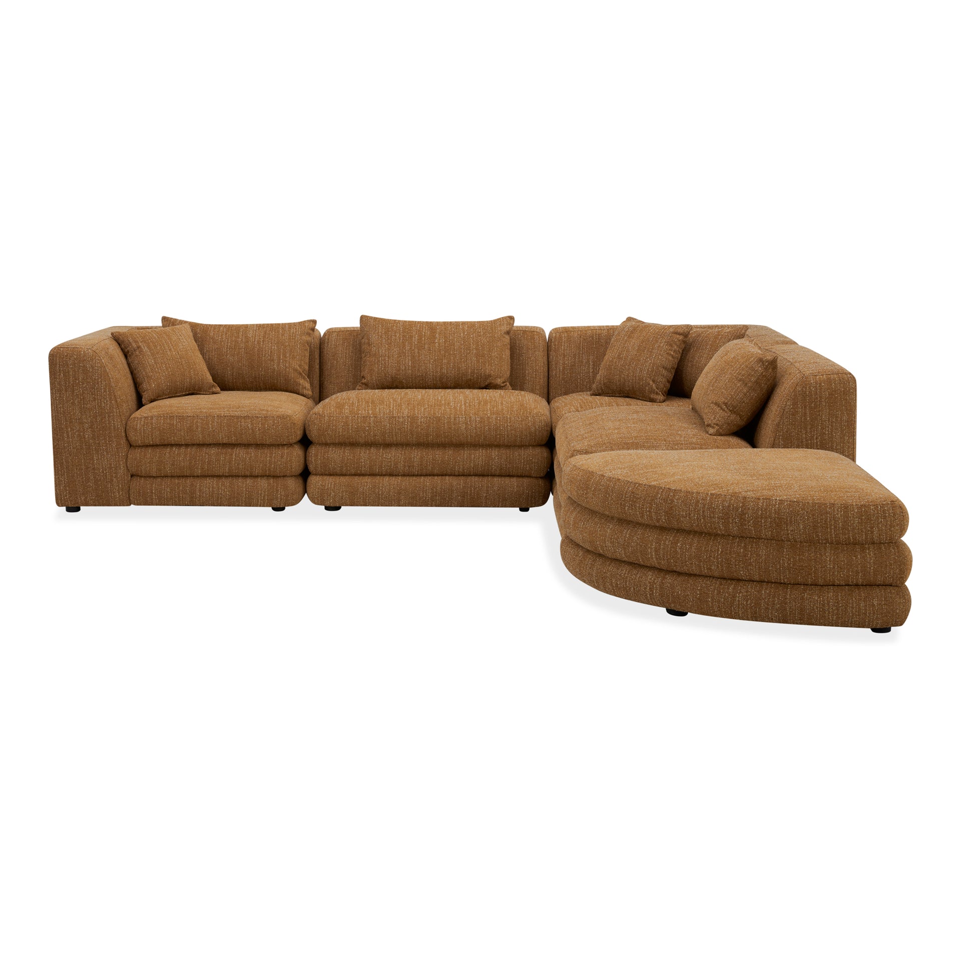Lucien Alcove Modular Sectional, Feather-Topped Cushions, Textured Polyester Upholstery, Kiln-Dried Solid Wood Frame, Seats 5, Amber Glow