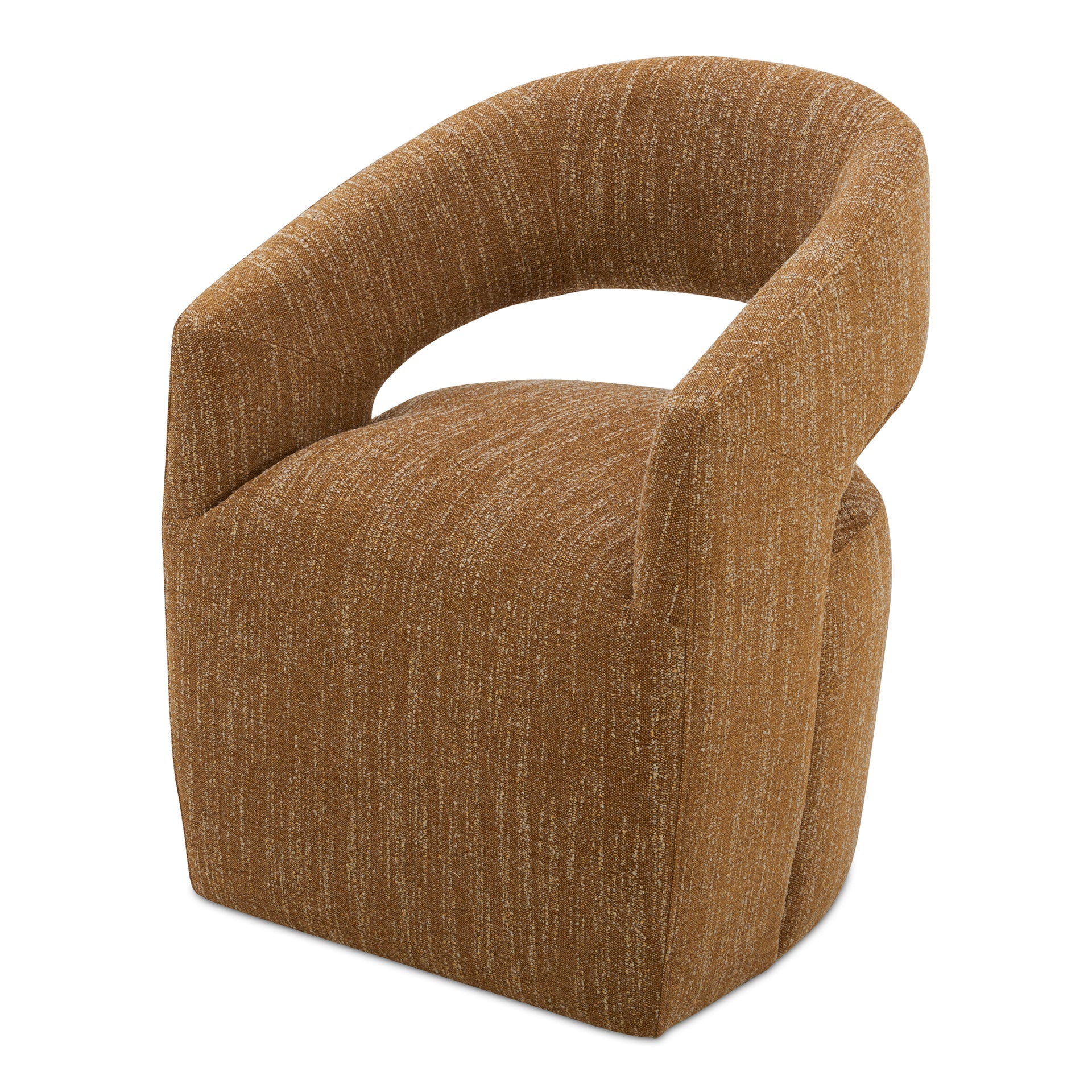 Melisande Dining Chairs, Amber Glow Bouclé Upholstery, Feather and Foam Cushions