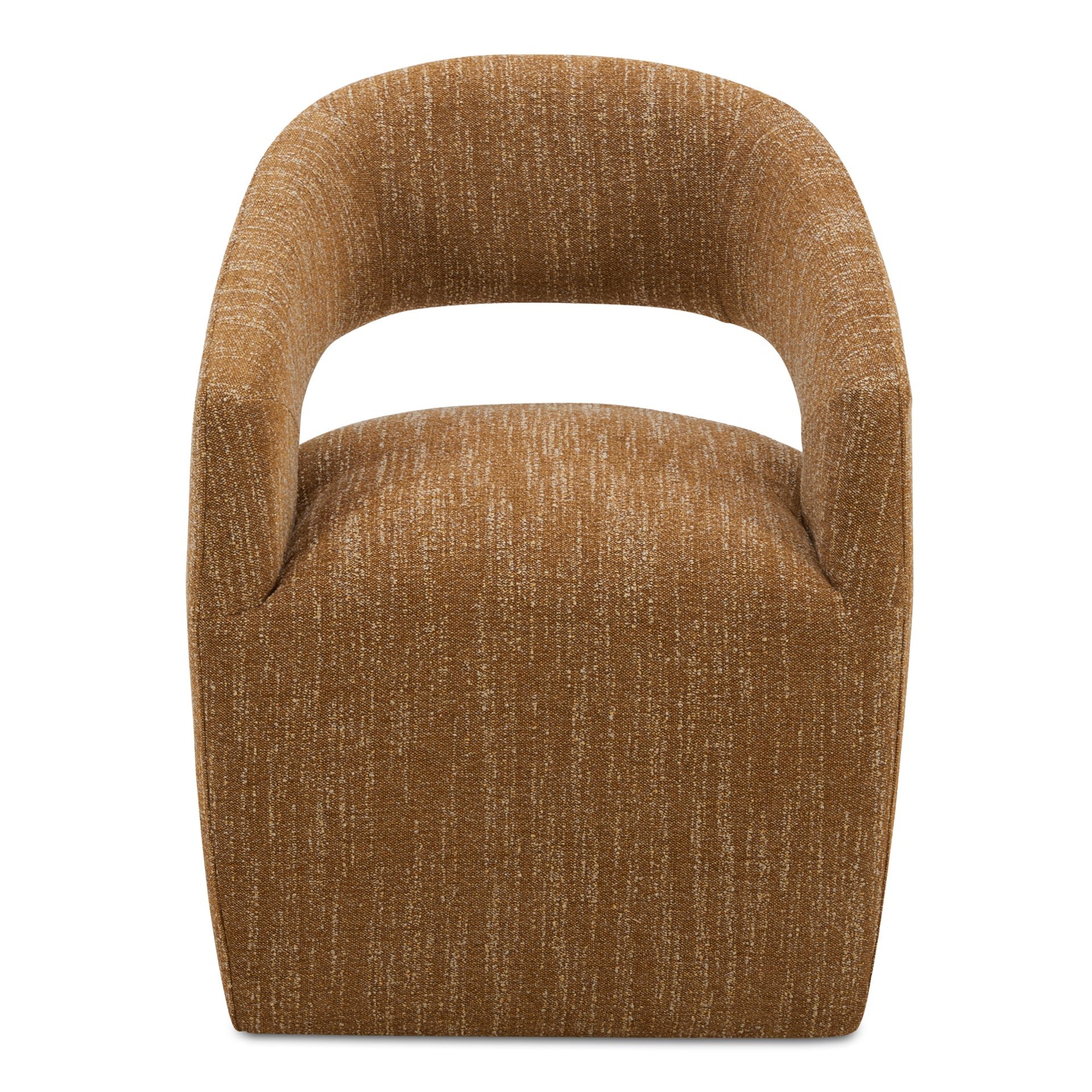 Melisande Dining Chairs, Amber Glow Bouclé Upholstery, Feather and Foam Cushions
