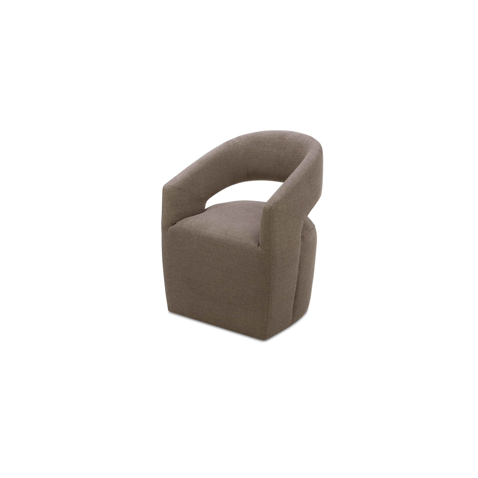 Bailey Rolling Dining Chair, Performance Upholstery, Solid Wood and Plywood Frame, Barrel Back, Swivel Base with Casters, Soft Taupe