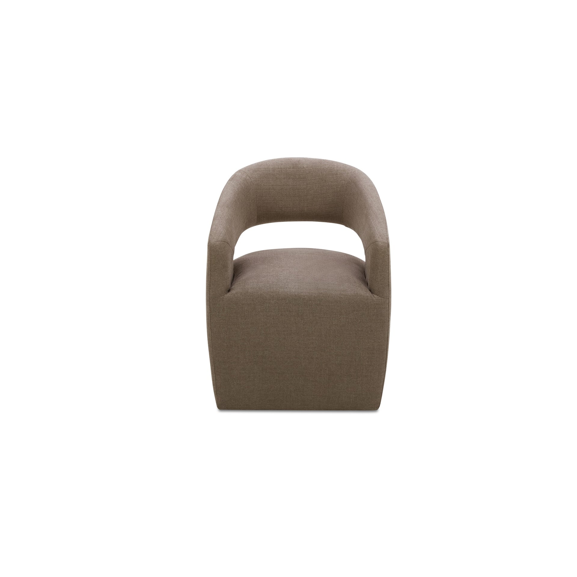 Bailey Rolling Dining Chair, Performance Upholstery, Solid Wood and Plywood Frame, Barrel Back, Swivel Base with Casters, Soft Taupe