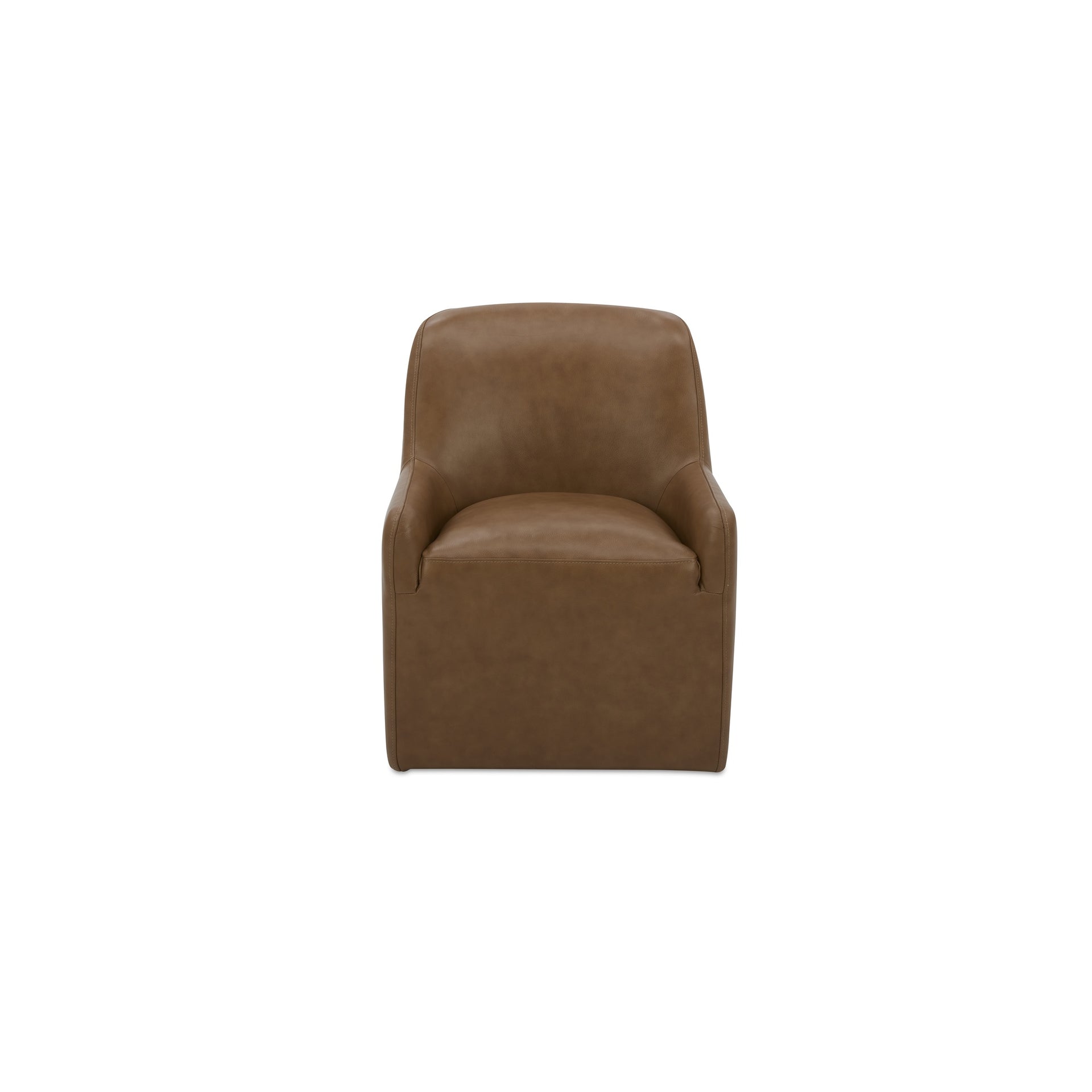 Maelor Dining Chair, Rolling Caster Wheels, Plush Padded, Top-Grain Leather, Tan