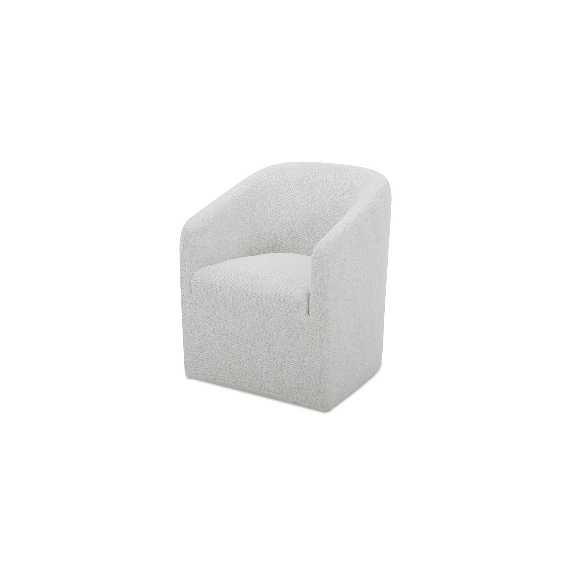 Maro Dining Chair, Curved Back, Polyester Upholstery, Fully Upholstered, Rolling Caster Wheels, Off White