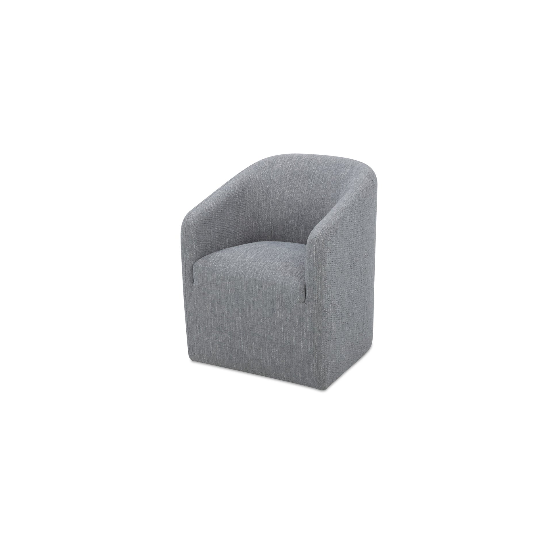 Maro Dining Chair, Curved Back, Polyester Upholstery, Fully Upholstered, Rolling Caster Wheels, Grey