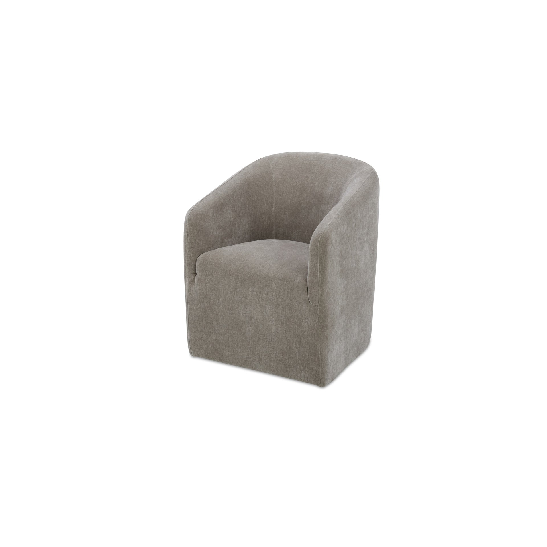 Maro Dining Chair, Curved Back, Performance Fabric Upholstery, Fully Upholstered, Rolling Caster Wheels, Taupe