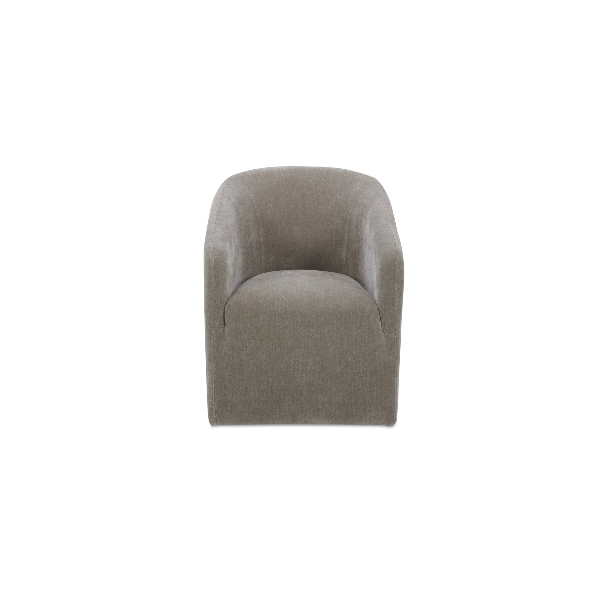 Maro Dining Chair, Curved Back, Performance Fabric Upholstery, Fully Upholstered, Rolling Caster Wheels, Taupe
